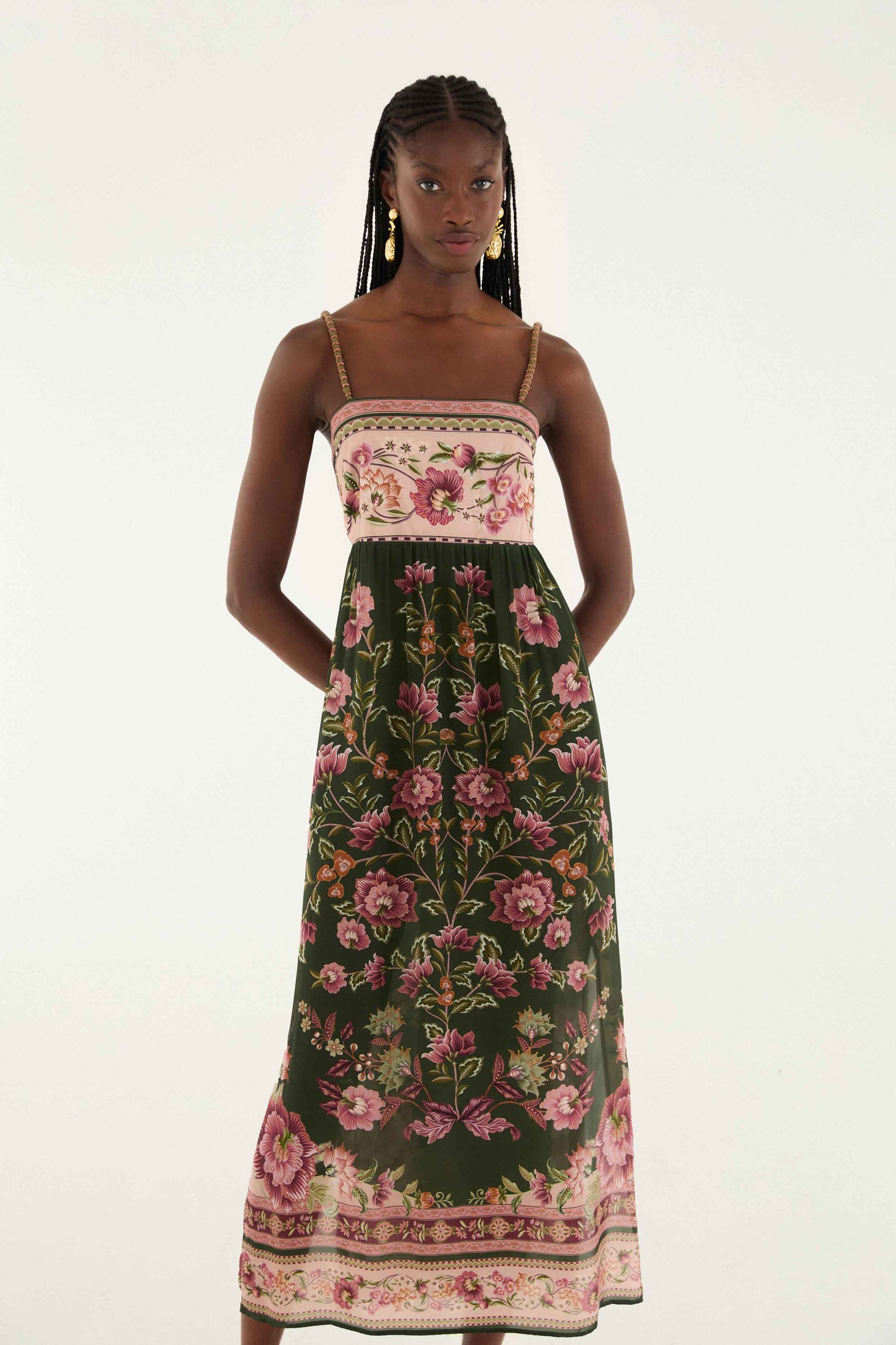 Vestido midi sin mangas Flowering Garden Tree verde