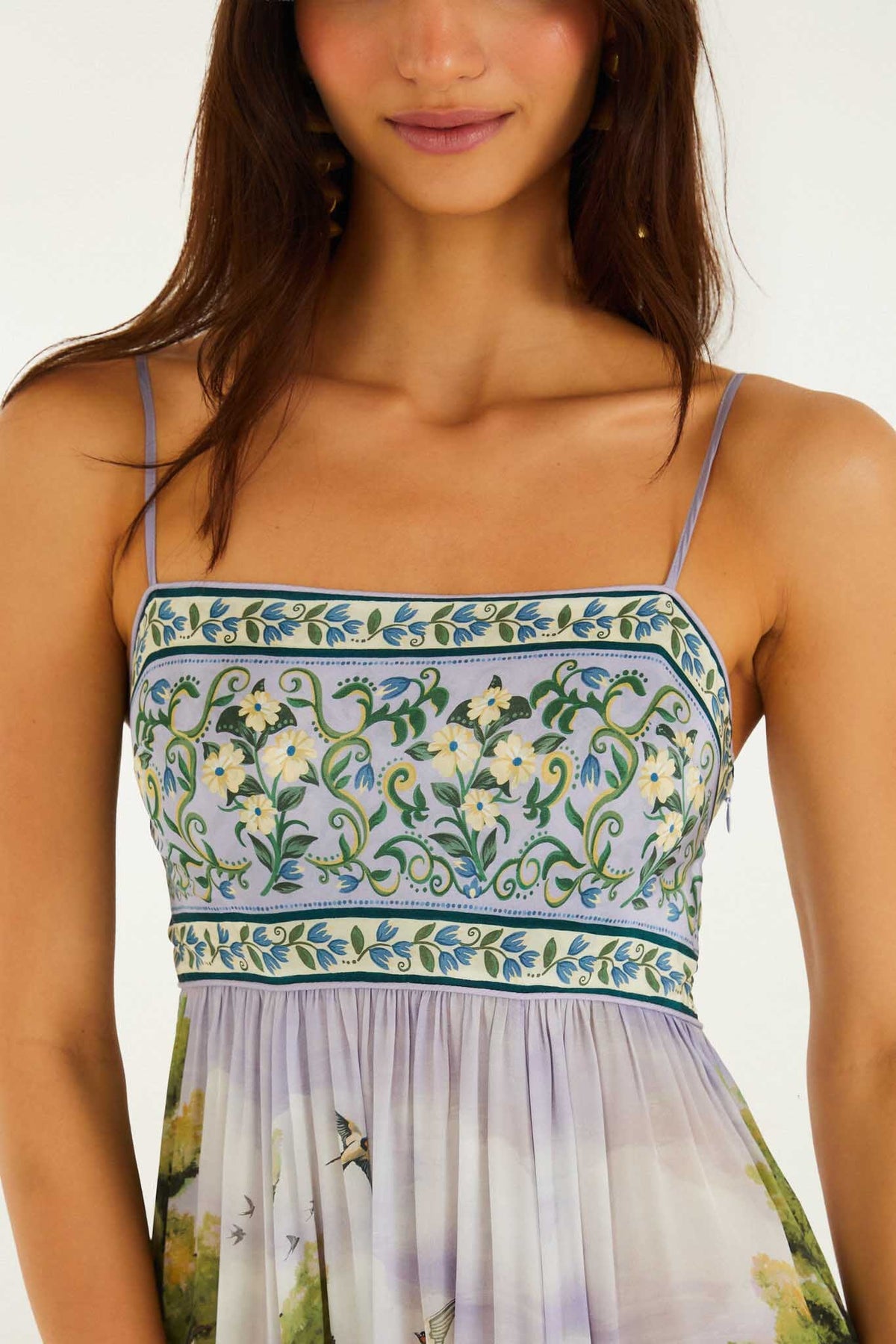Maxi Vestido Countryside Landscape Multicolor con Tirantes Ajustables