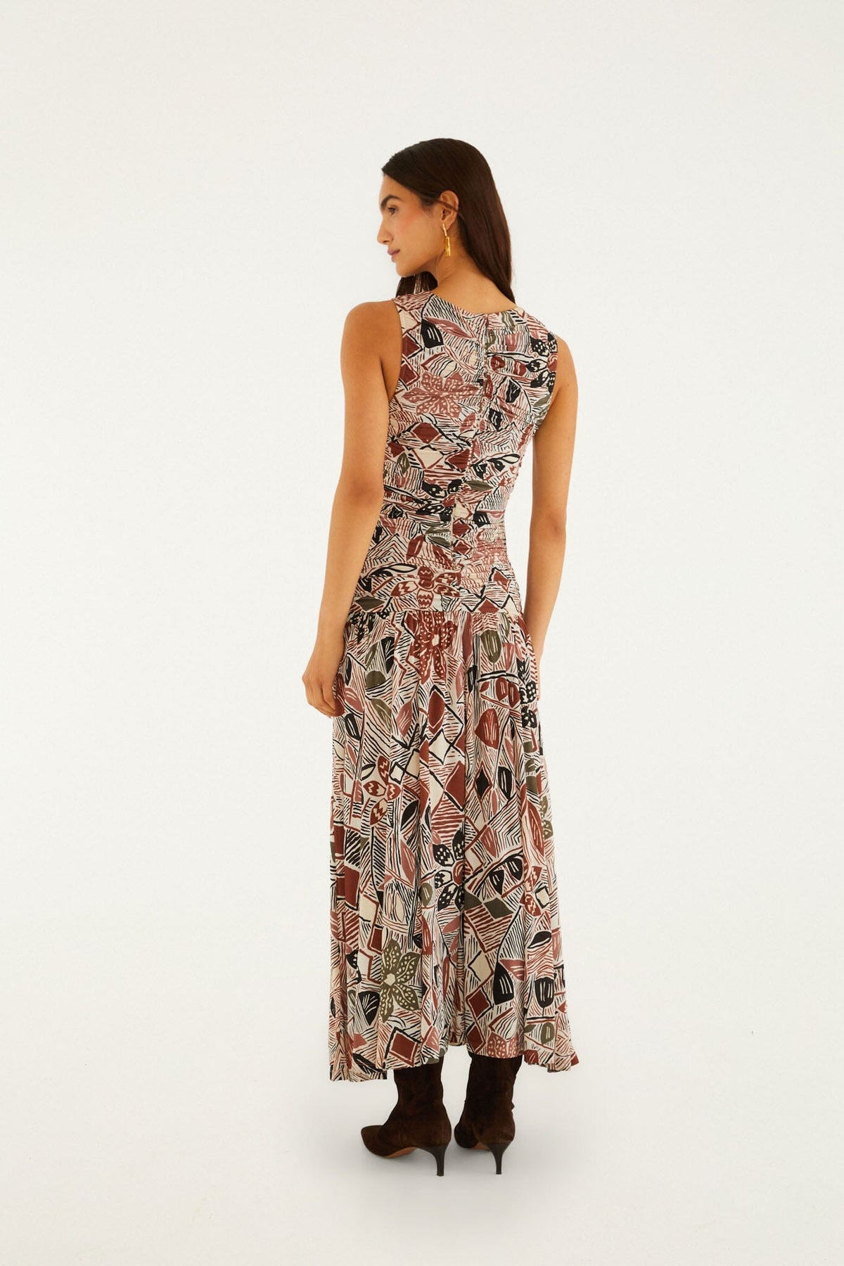 Maxi Vestido Blanco Invierno Flores Rústicas sin Mangas