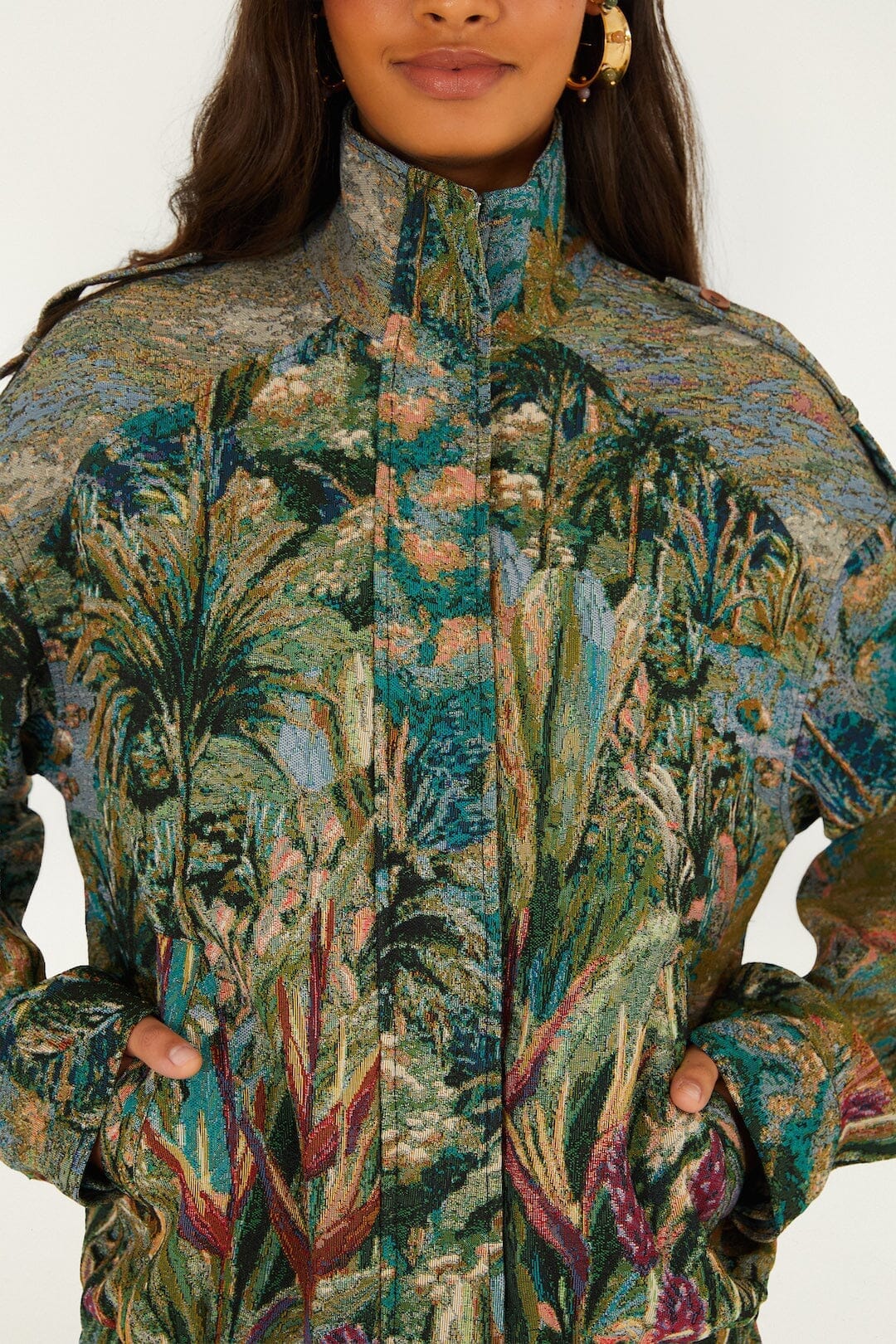 Chamarra Petricor Jacquard de cuello alto