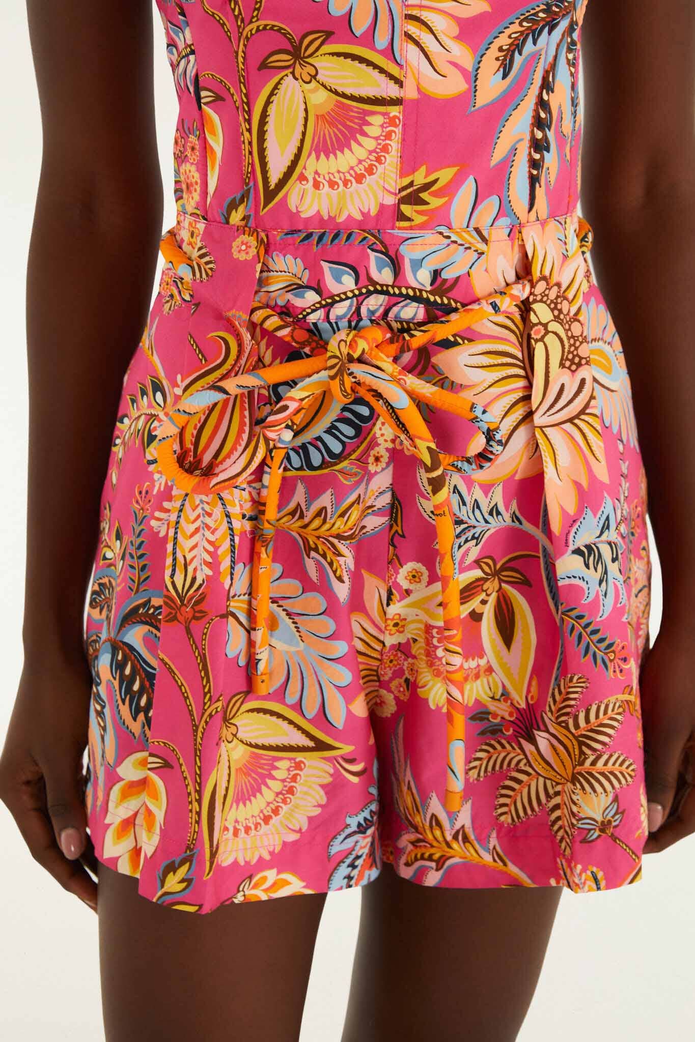 Romper Rosa Ligia Floral con Cordón
