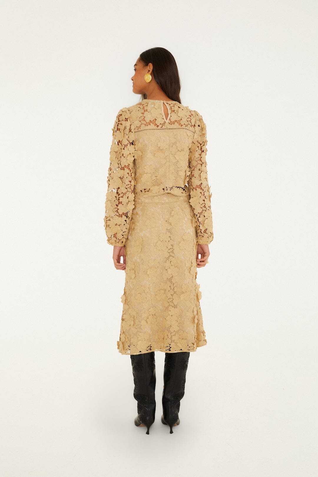 Falda Midi Forrada con Bordado Sand