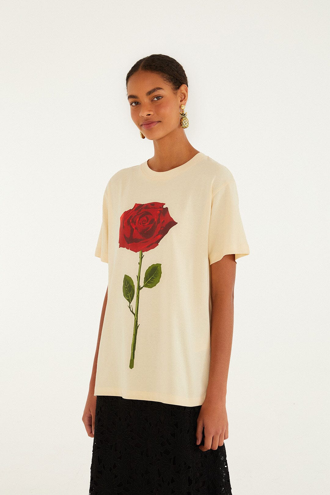 FARM Rio model wearing the Sand Feminist Organic Cotton Relaxed T-Shirt