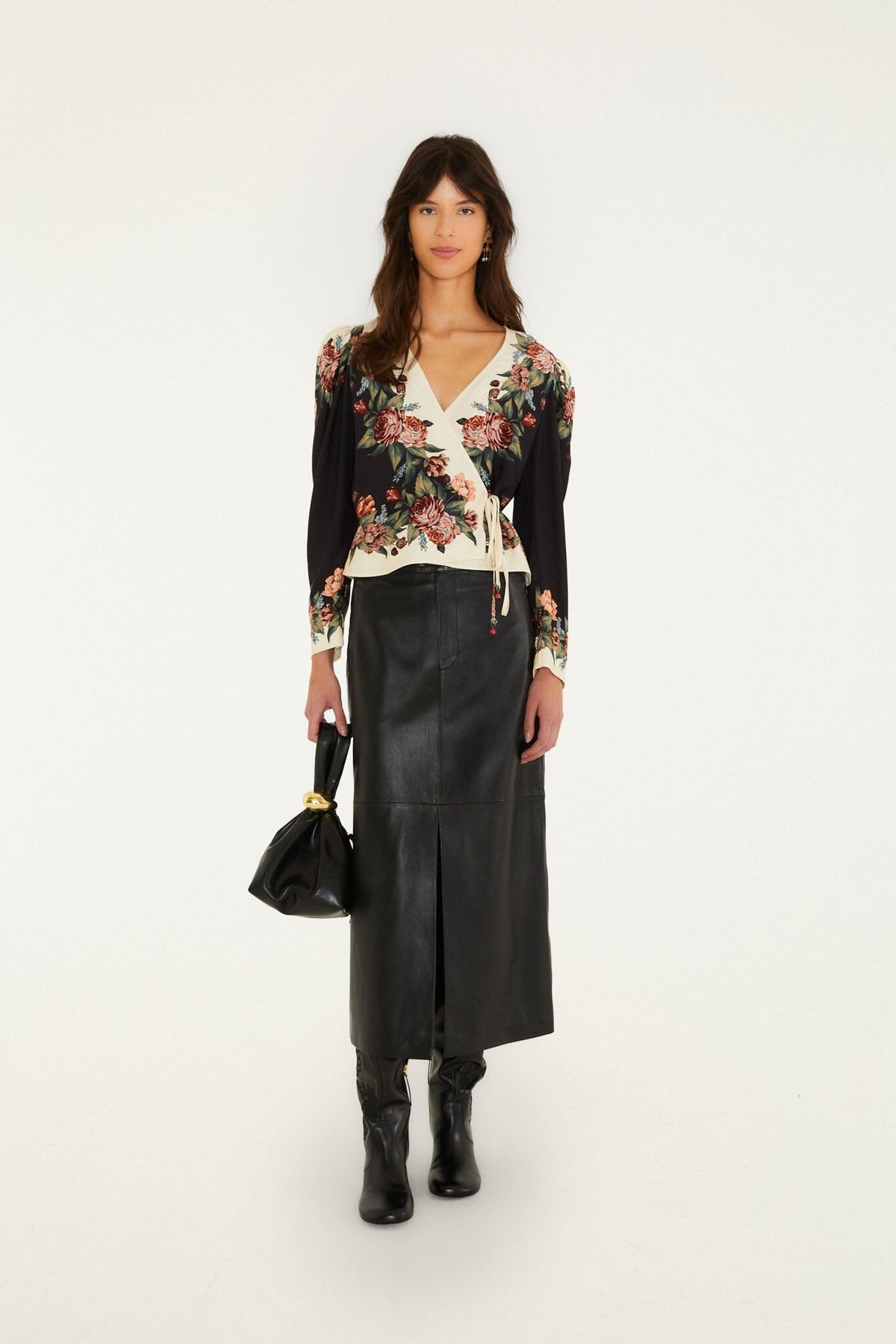 Blusa cruzada Winter Floral de manga larga
