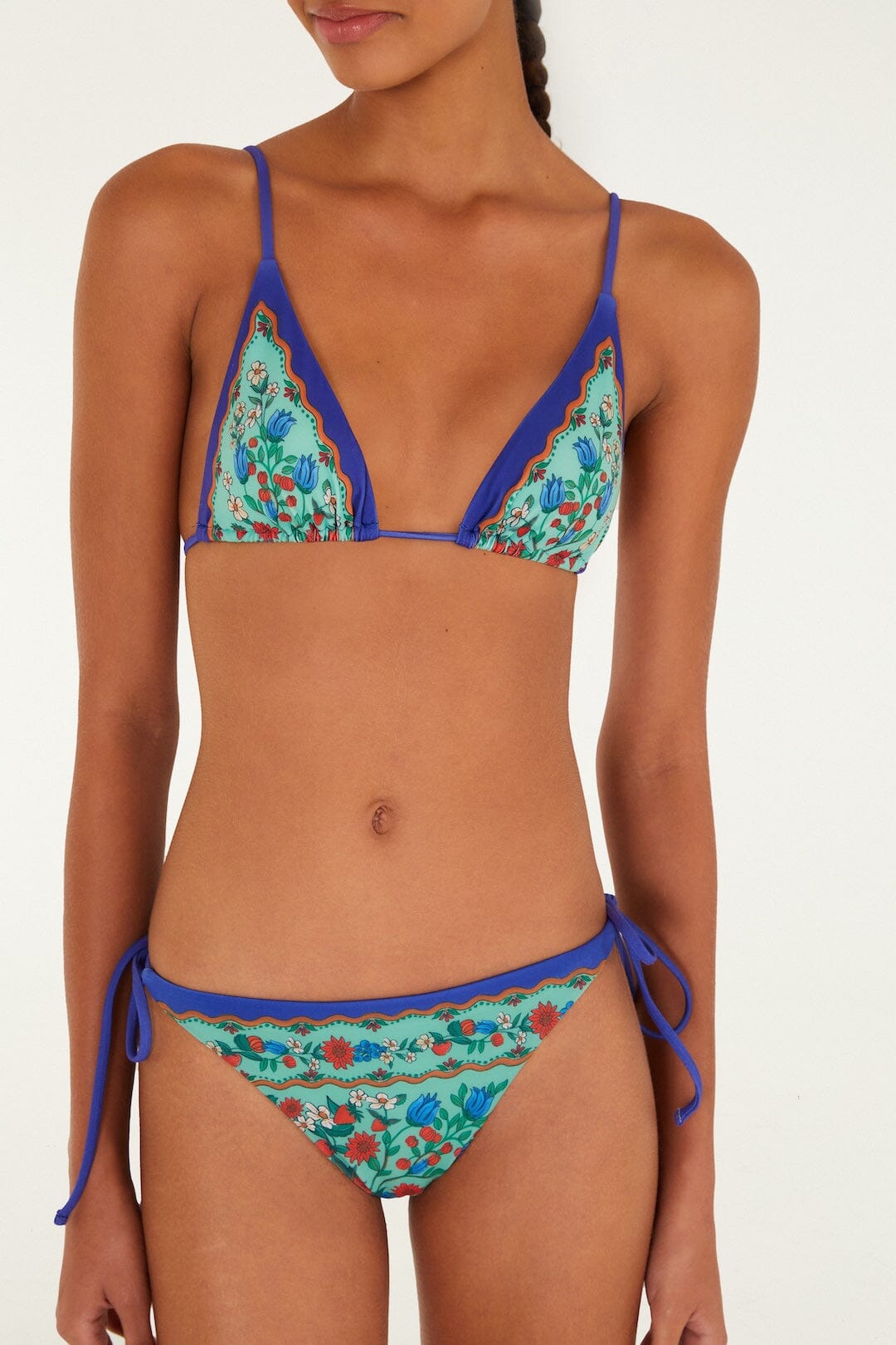 braguita de bikini verde descolorida con lazo lateral de belleza frutal