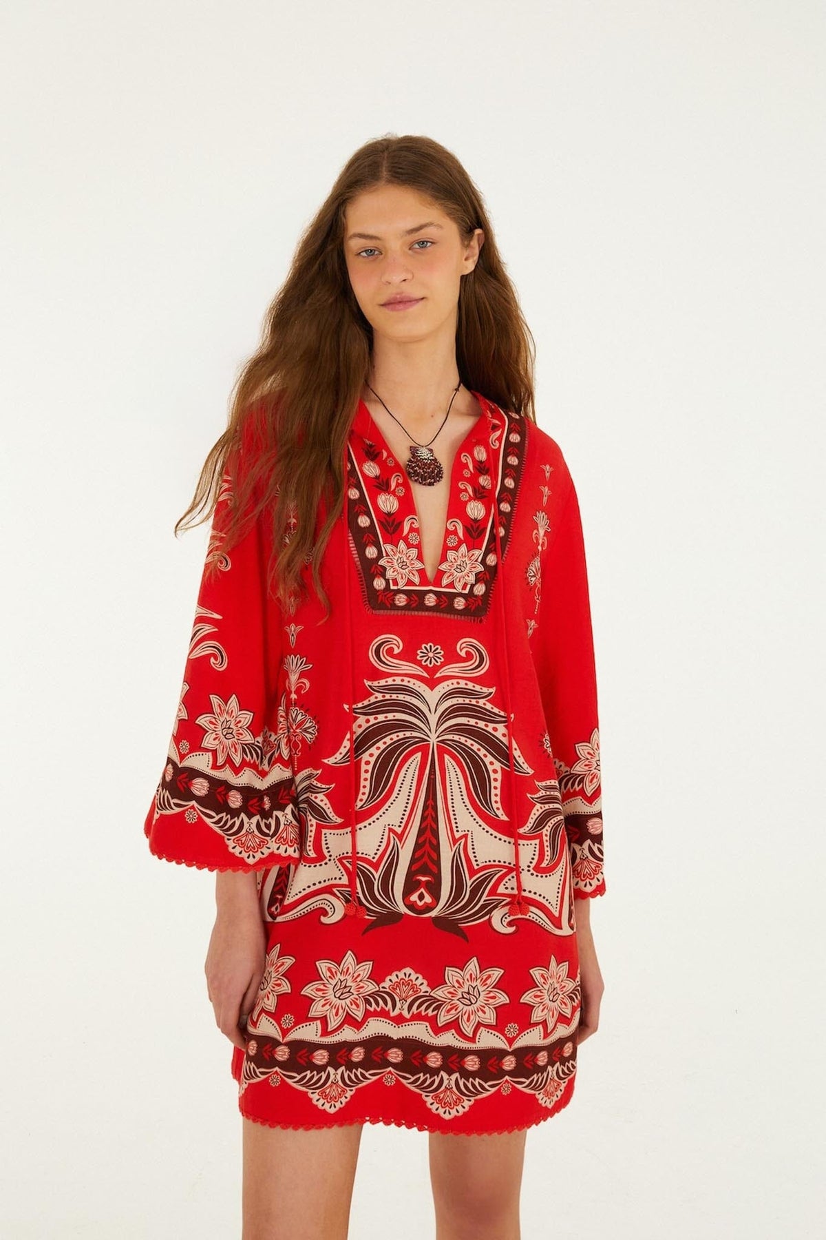 Vestido Mini Rojo Ainika Garden con Lazos Delanteros