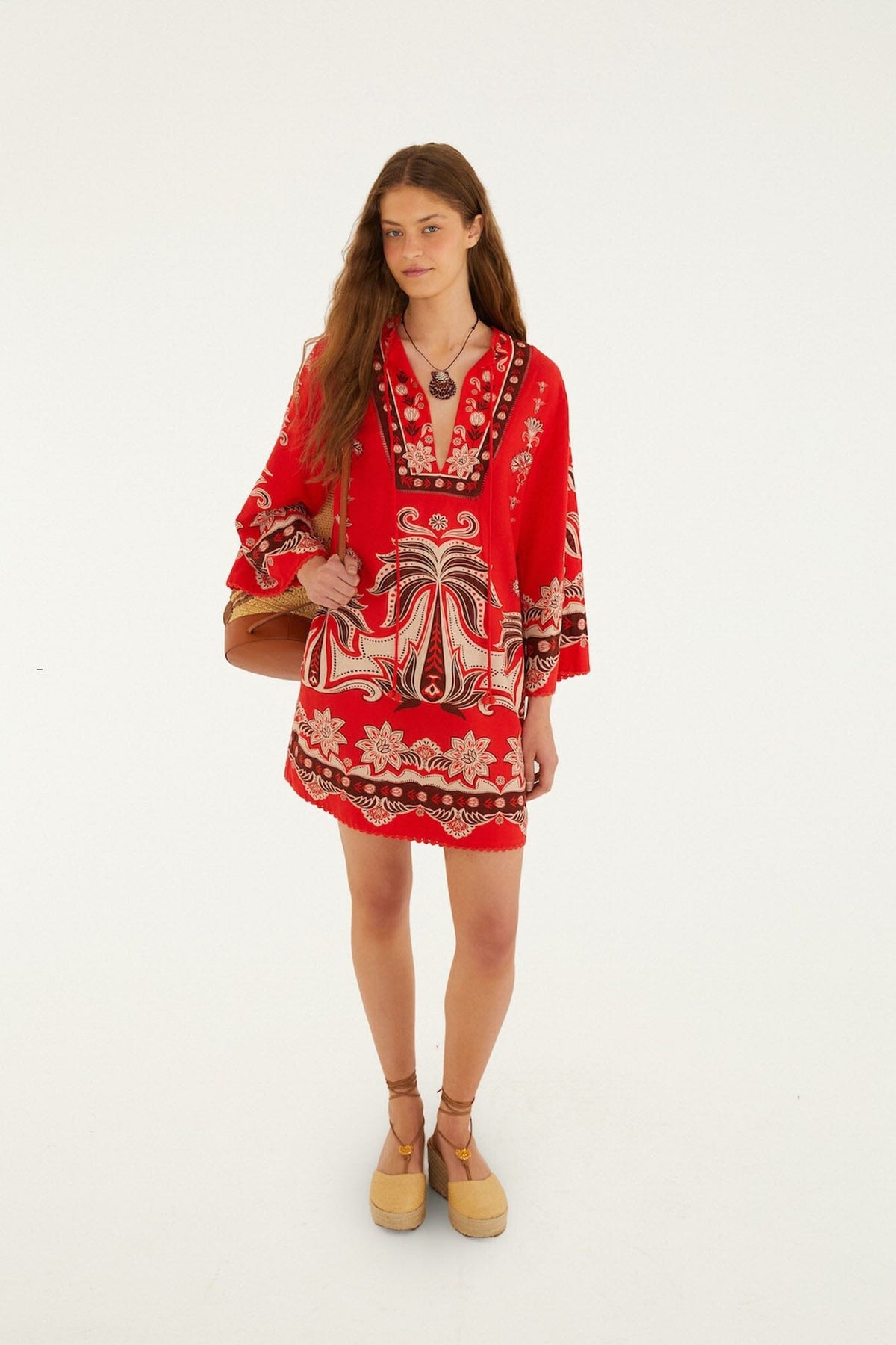 Vestido Mini Rojo Ainika Garden con Lazos Delanteros