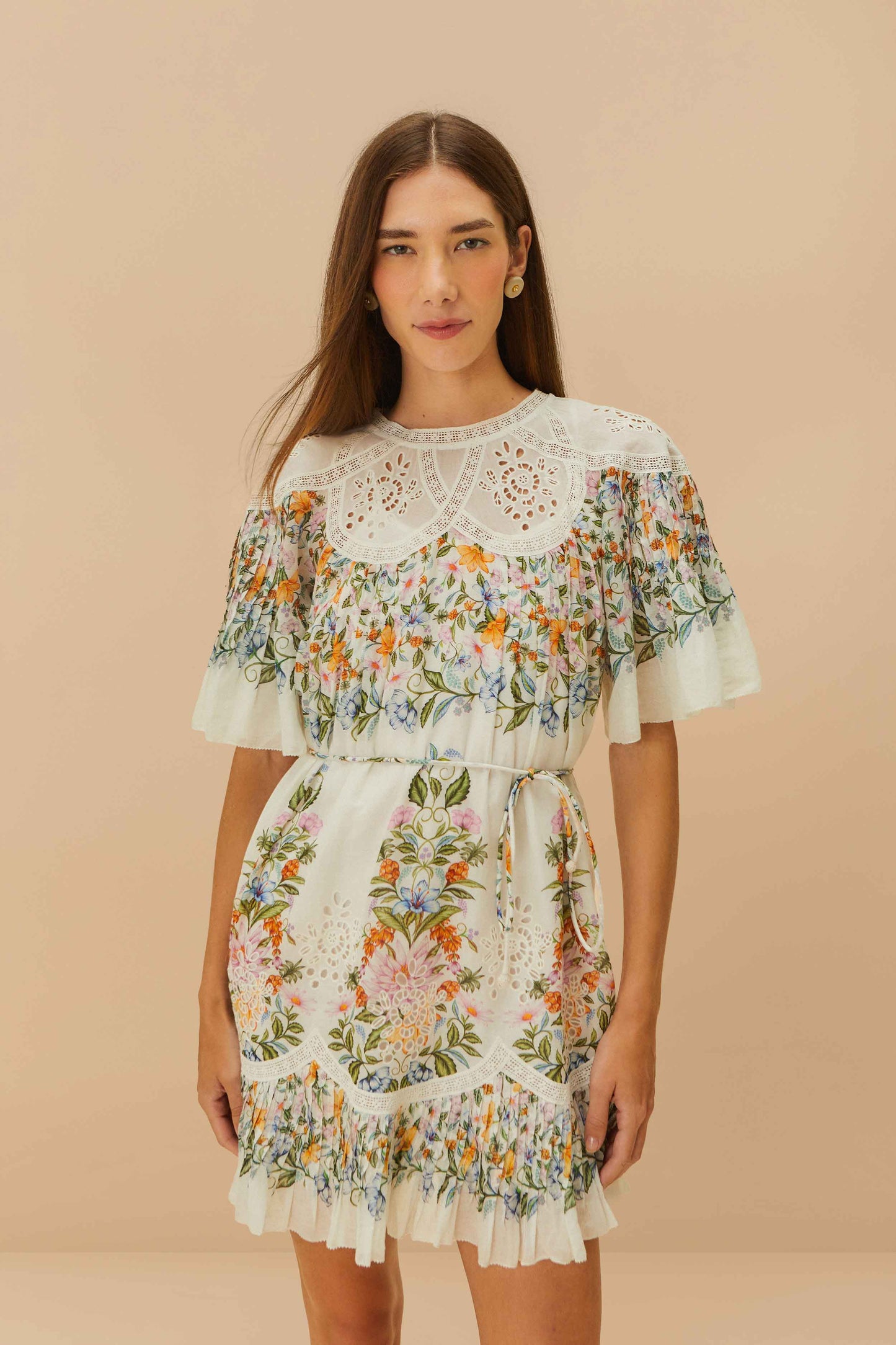 Mini Vestido Off-White Sweet Bloom Bouquet