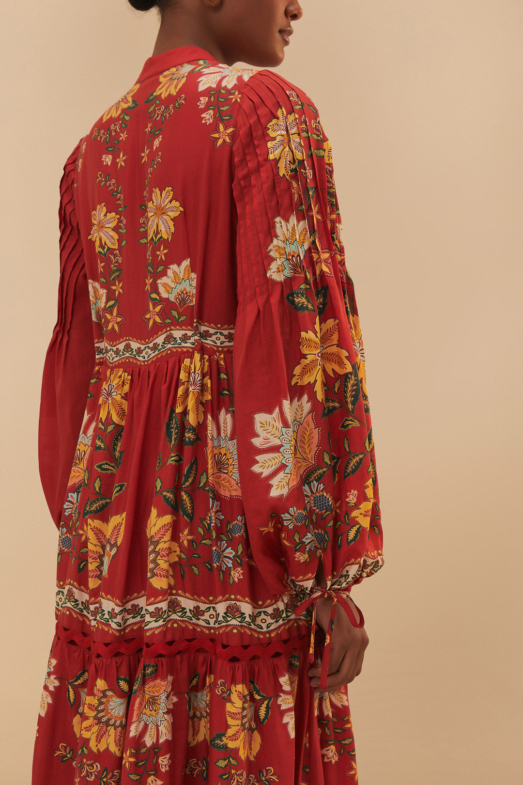 Vestido midi de manga larga Garden Delight rojo