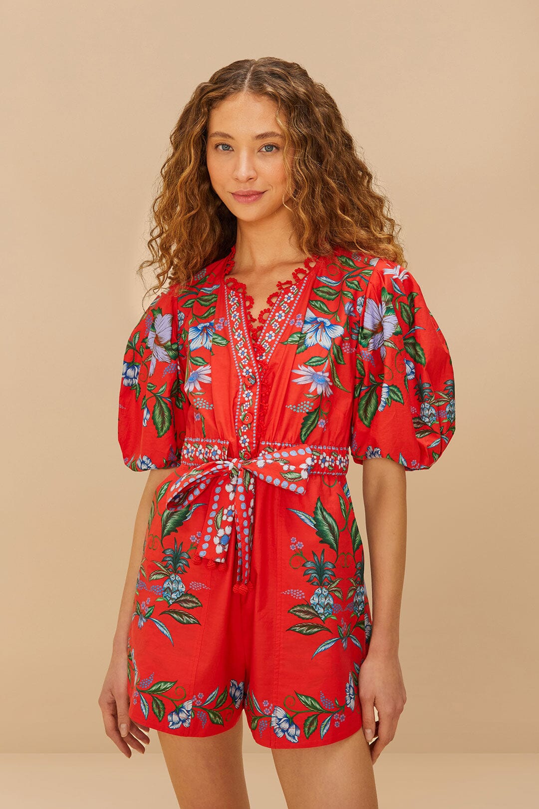 Red Sweet Bloom Bouquet Organic Cotton Romper
