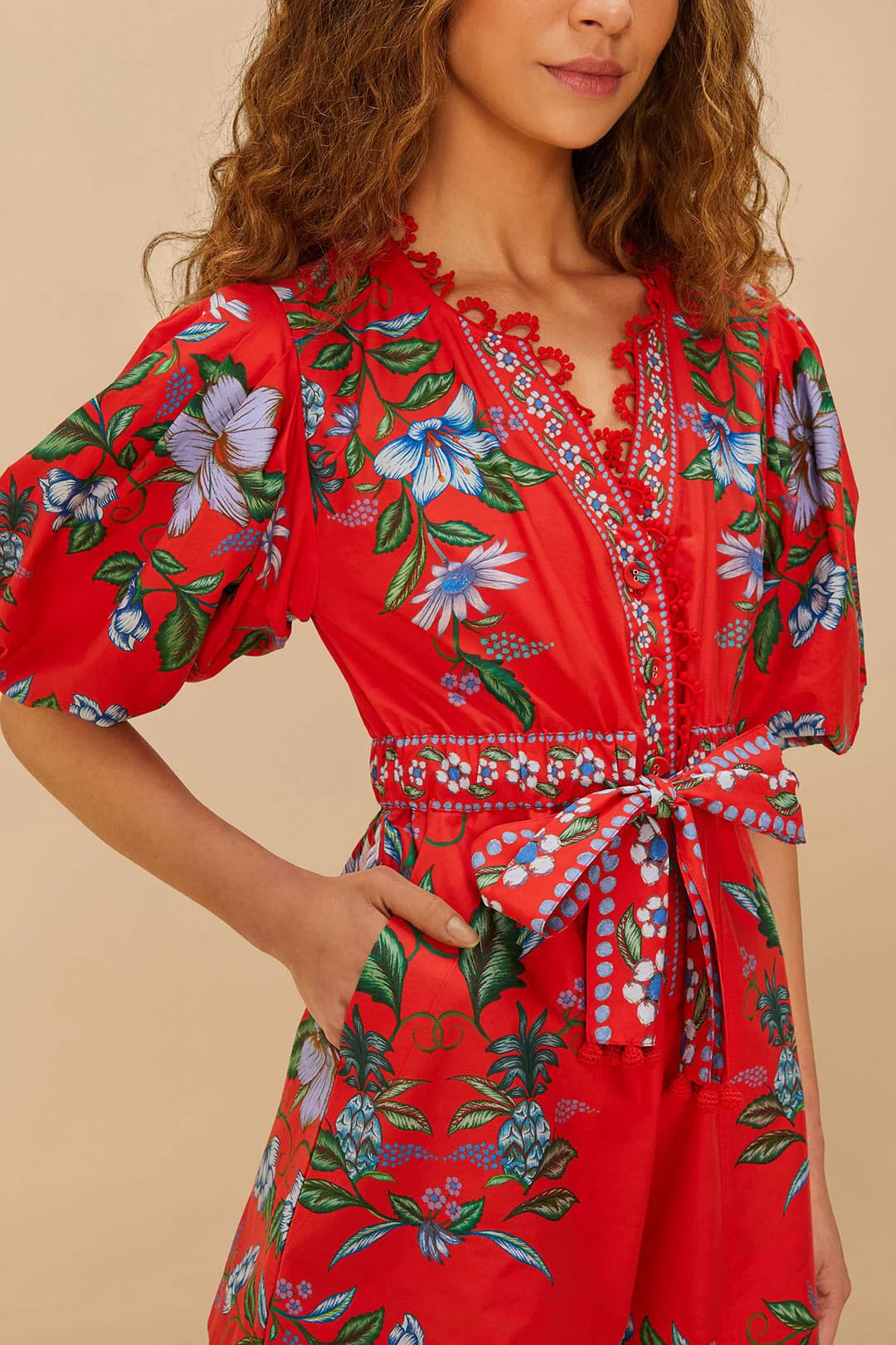 Red Sweet Bloom Bouquet Organic Cotton Romper