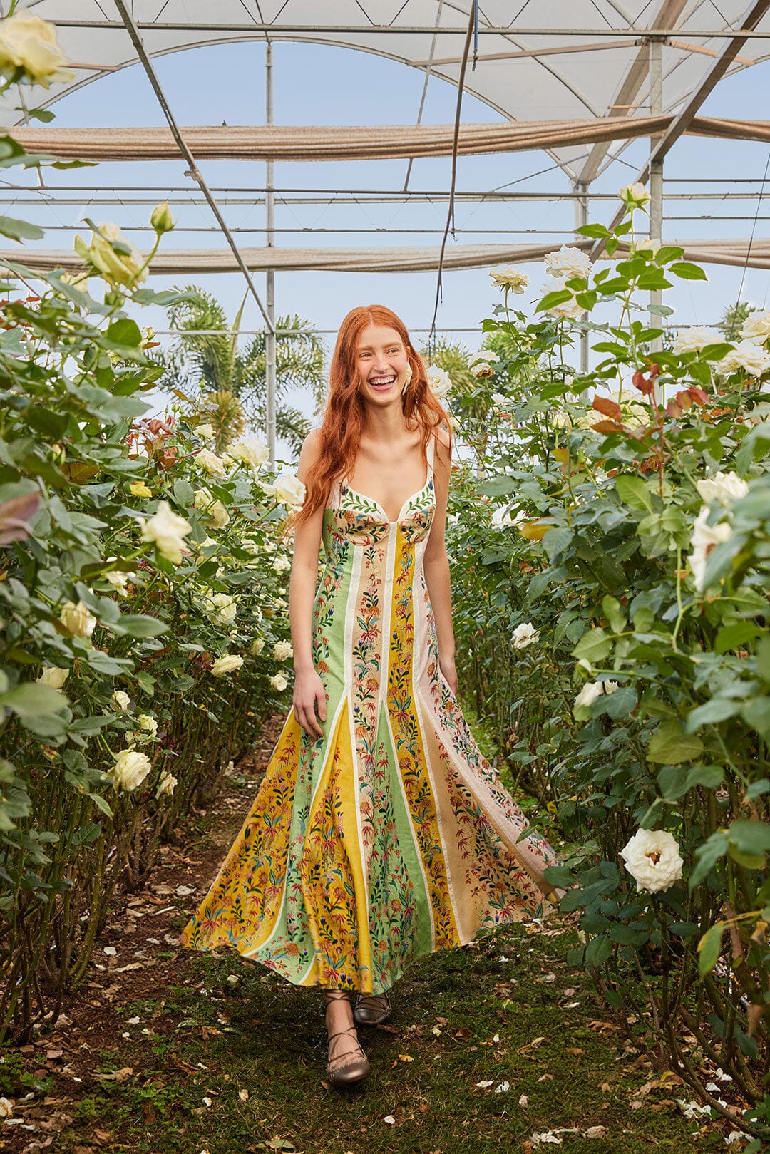 Multicolor Rayas florales delicadas LENZING™ ECOVERO™ Euroflax™ Maxi Vestido