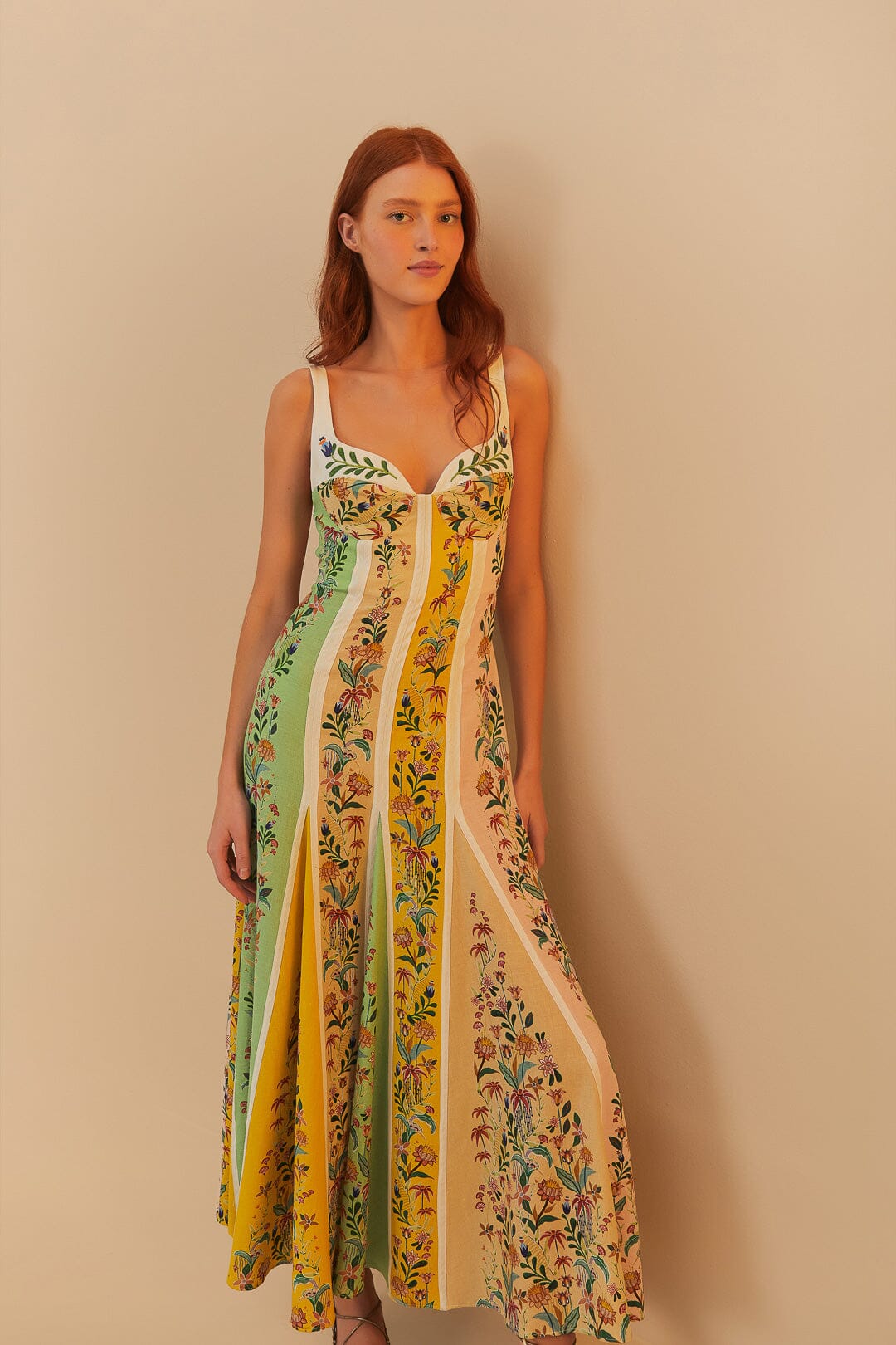 Multicolor Rayas florales delicadas LENZING™ ECOVERO™ Euroflax™ Maxi Vestido