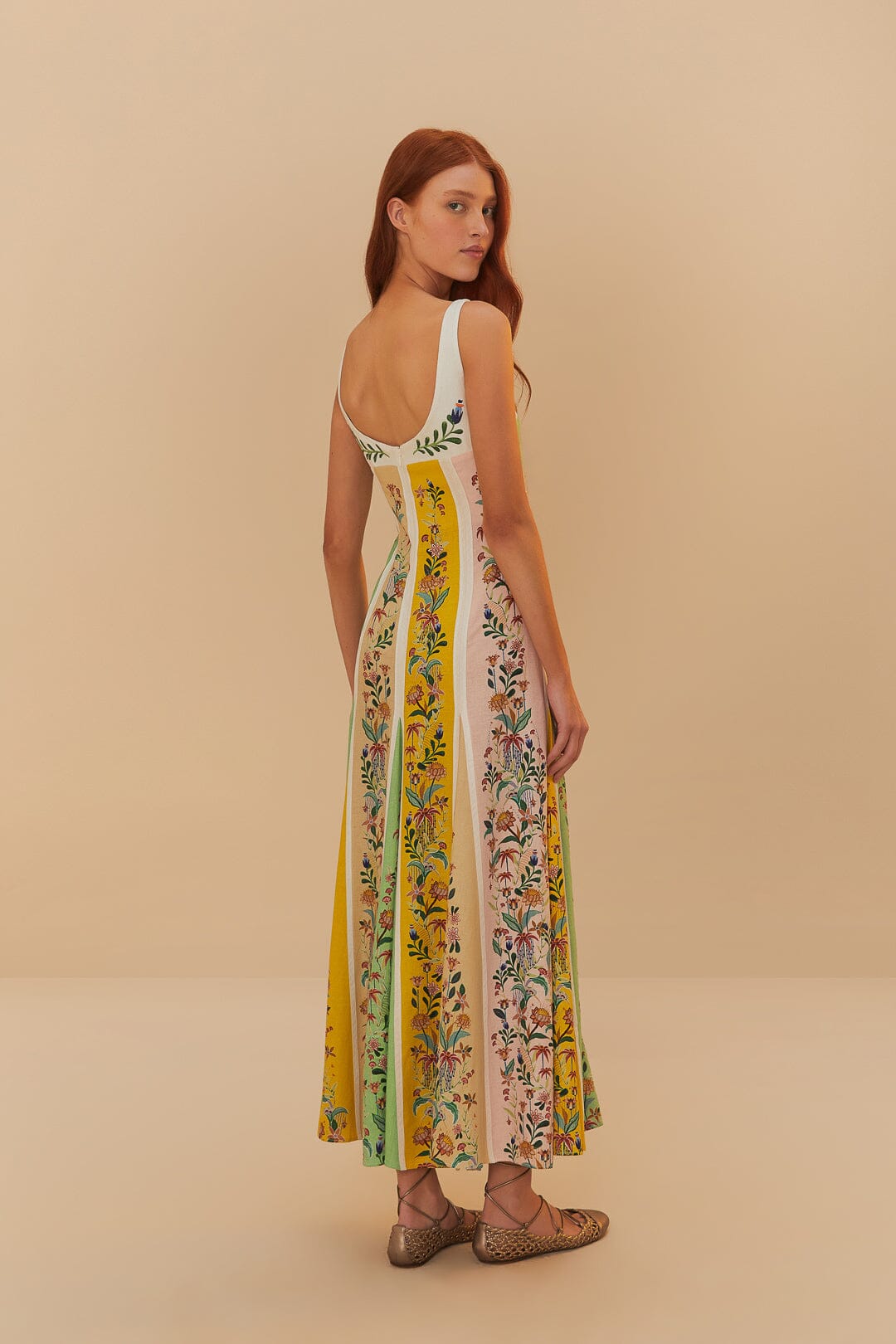 Multicolor Rayas florales delicadas LENZING™ ECOVERO™ Euroflax™ Maxi Vestido