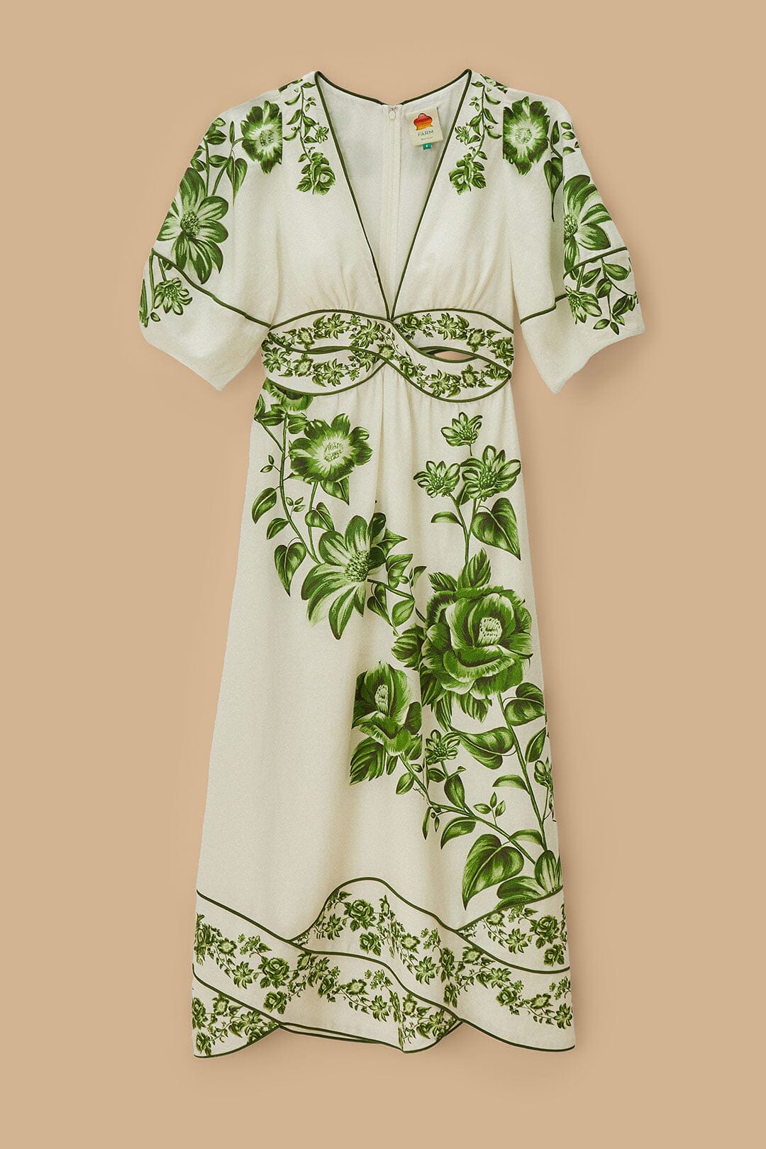 Off-White Verde Floral Cascada LENZING™ ECOVERO™ Euroflax™ Vestido Midi