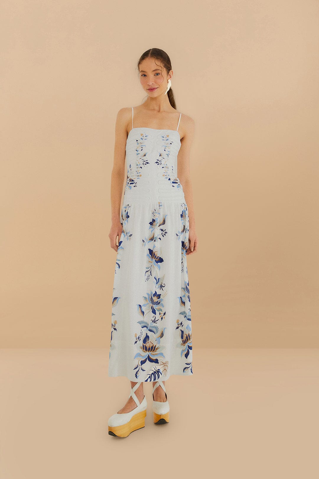 Off-White Mystic Blue Lotus Dreamscape LENZING™ ECOVERO™ Euroflax™ Midi Dress
