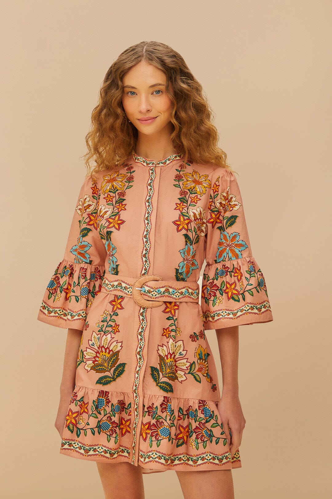Minivestido con cinturón Garden Delight rosa