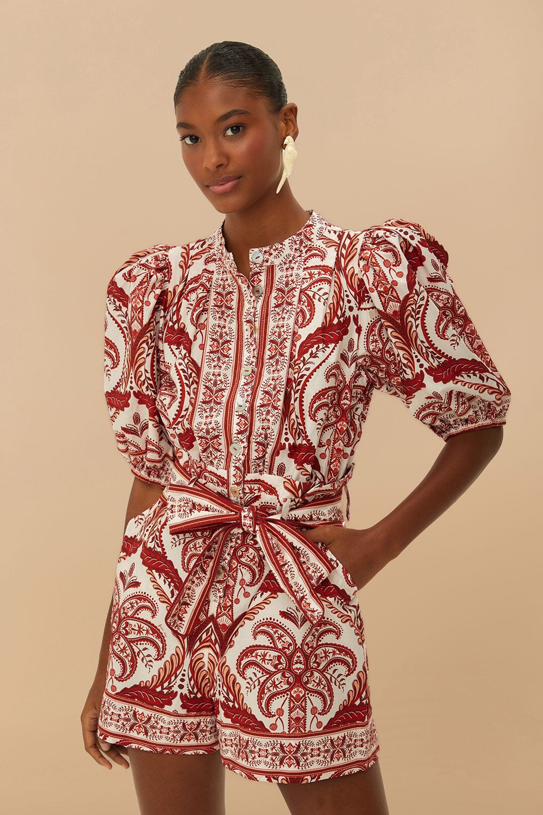 Romper de algodón orgánico Off-White Tropical Cameo