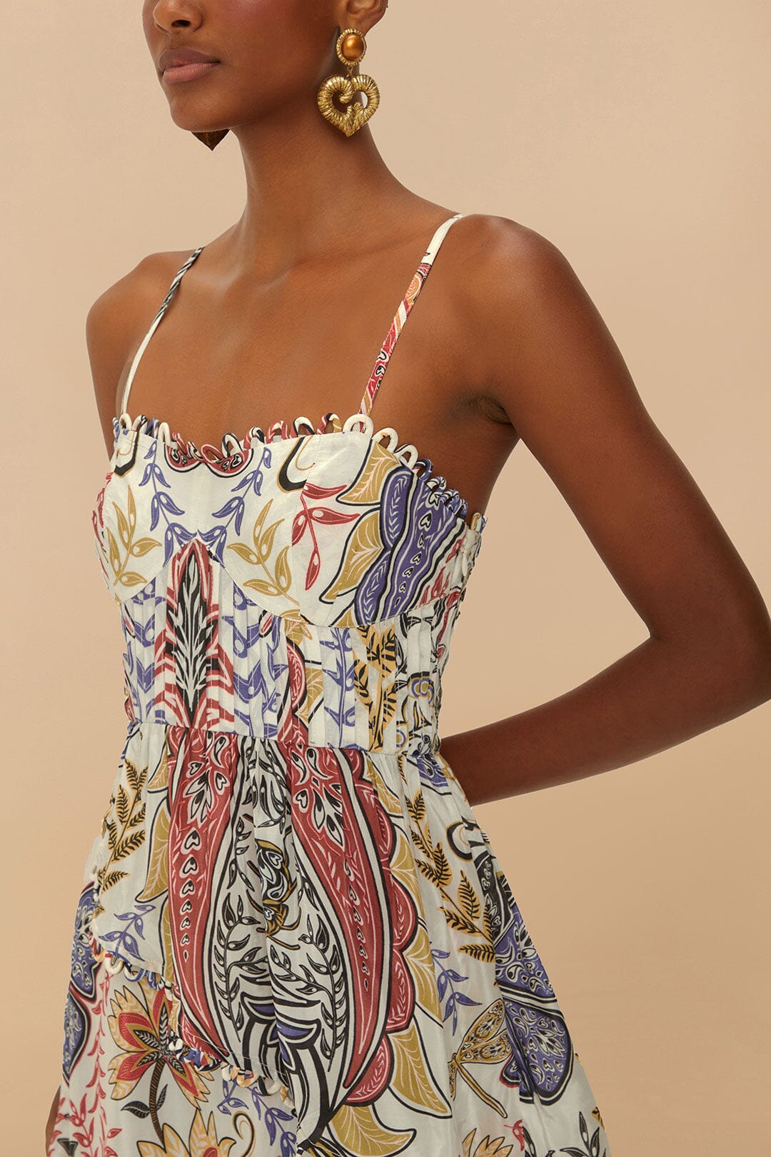 Maxi Vestido Off-White Boho Glam Loopy Trim