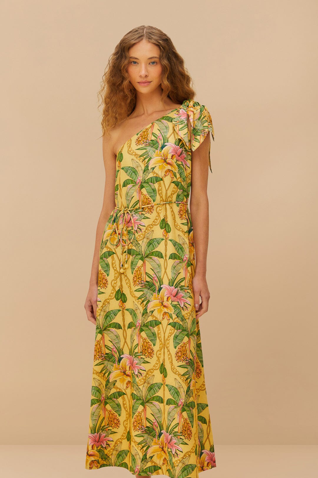 Paraíso tropical amarillo LENZING™ ECOVERO™ Euroflax™ Maxi Vestido