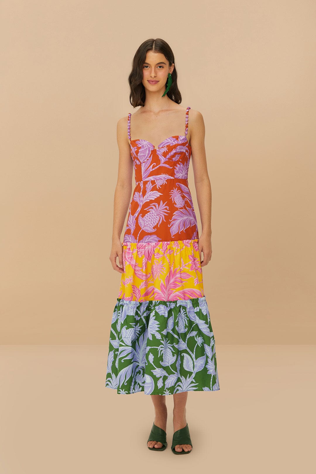 Vestido midi sin mangas Swing tropical mixto