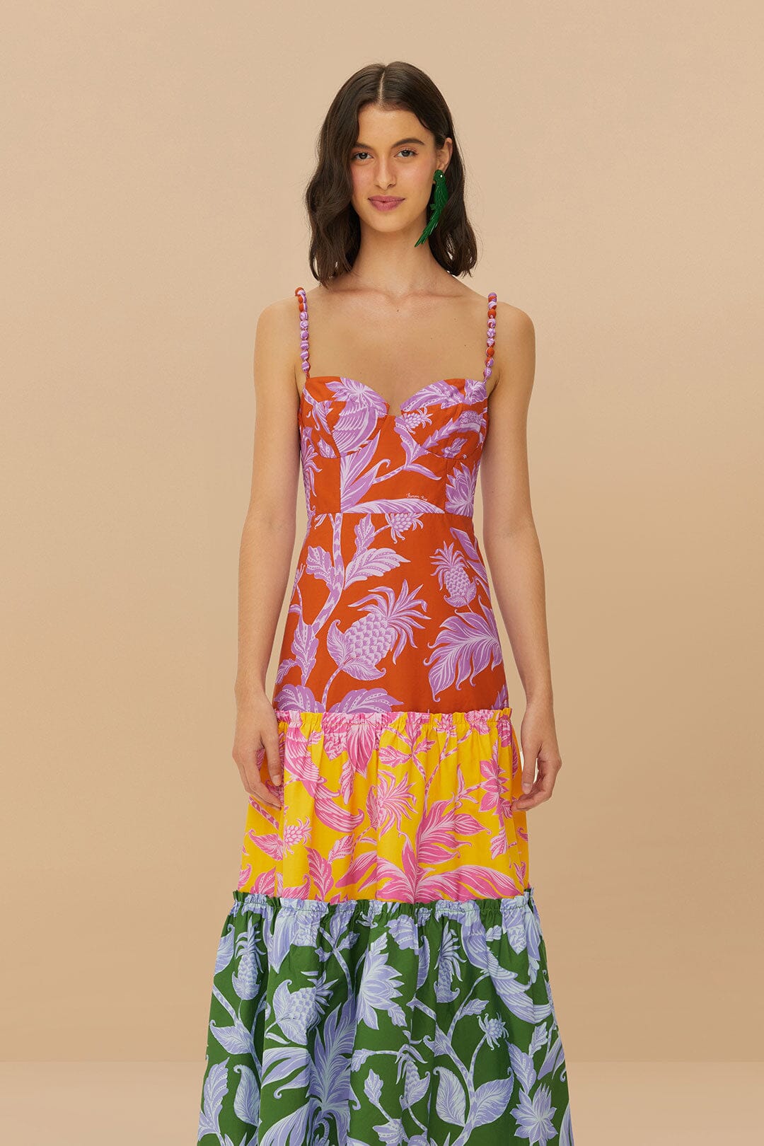Vestido midi sin mangas Swing tropical mixto