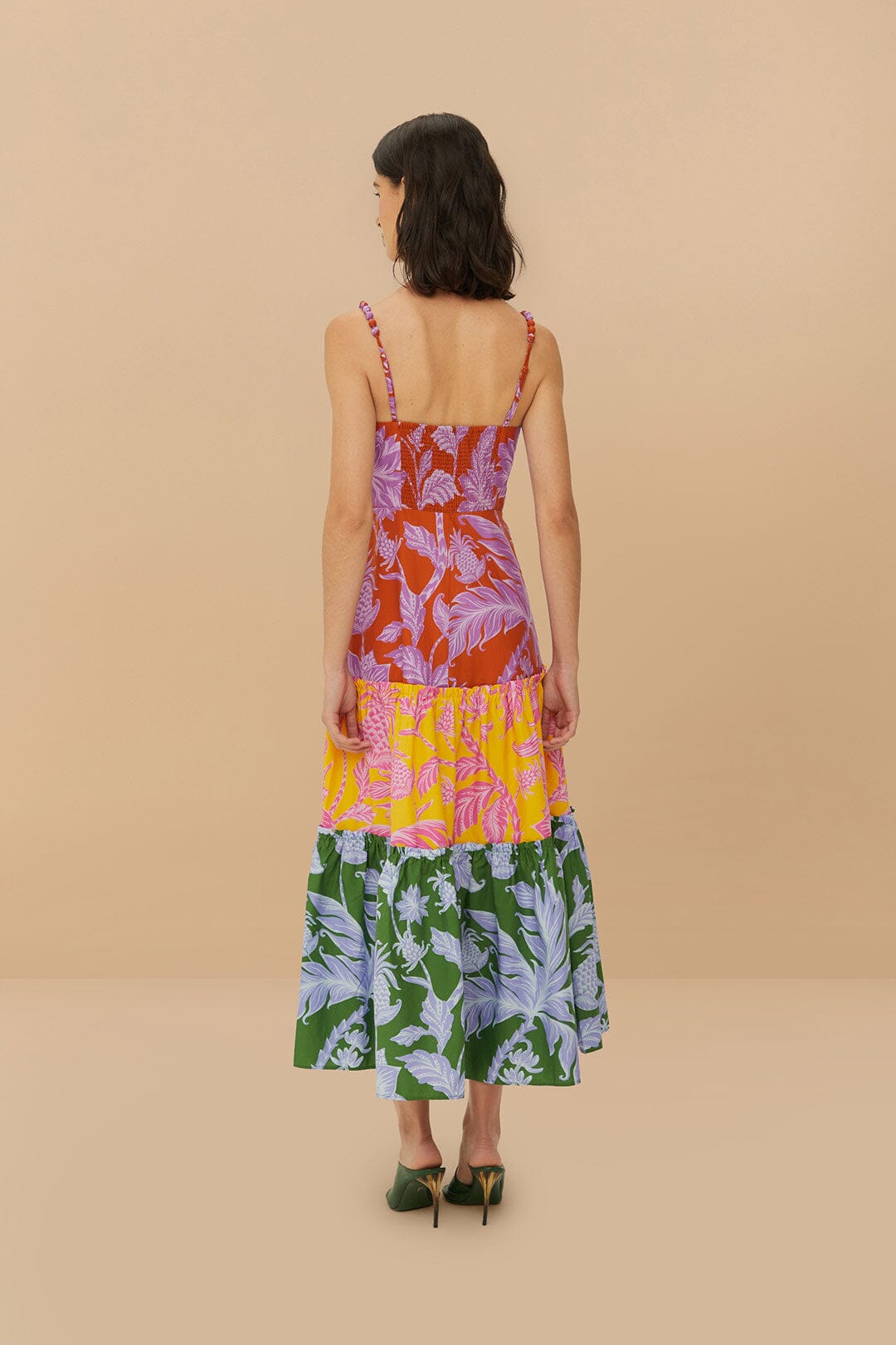 Vestido midi sin mangas Swing tropical mixto