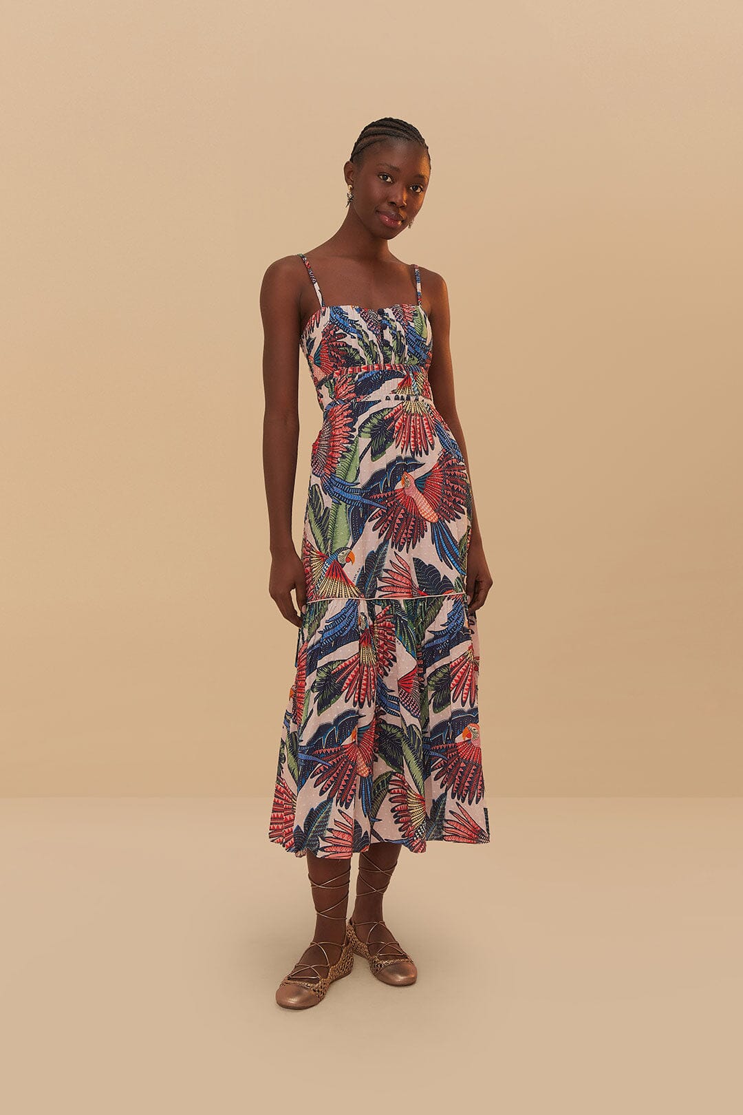 Vestido Midi Vuelo Guacamayo Rosa