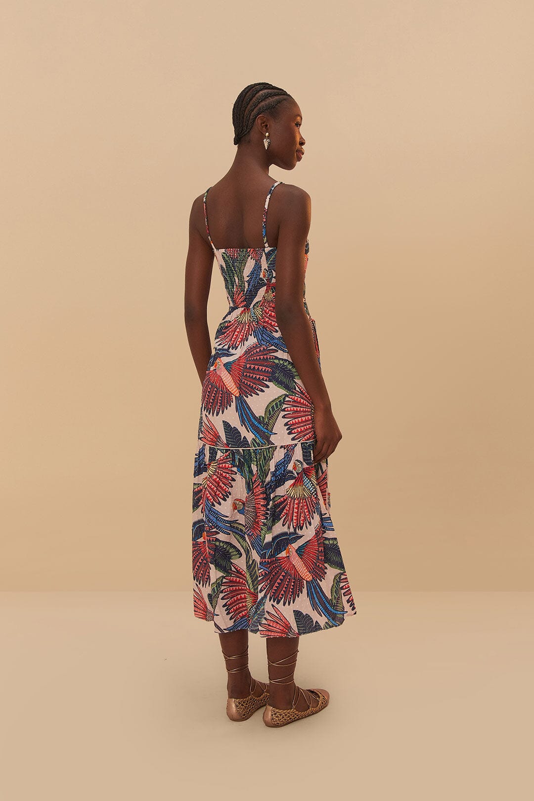 Vestido Midi Vuelo Guacamayo Rosa