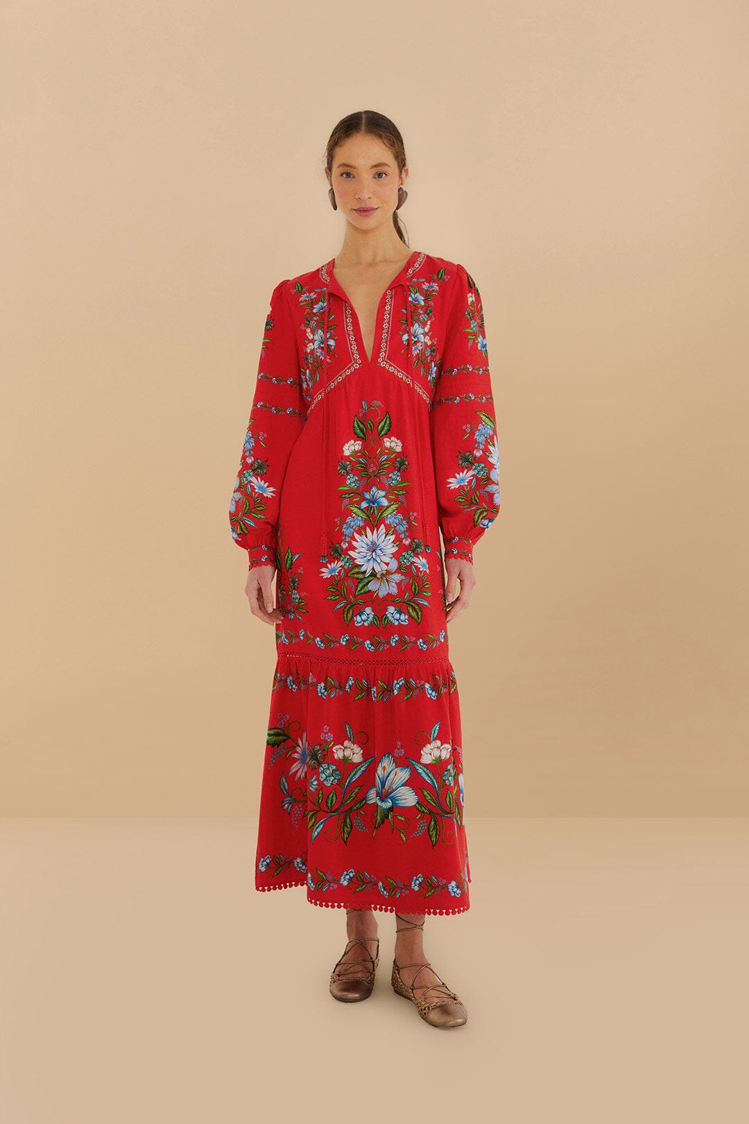 Ramo de flores dulces rojas LENZING™ ECOVERO™ Euroflax™ Vestido Midi