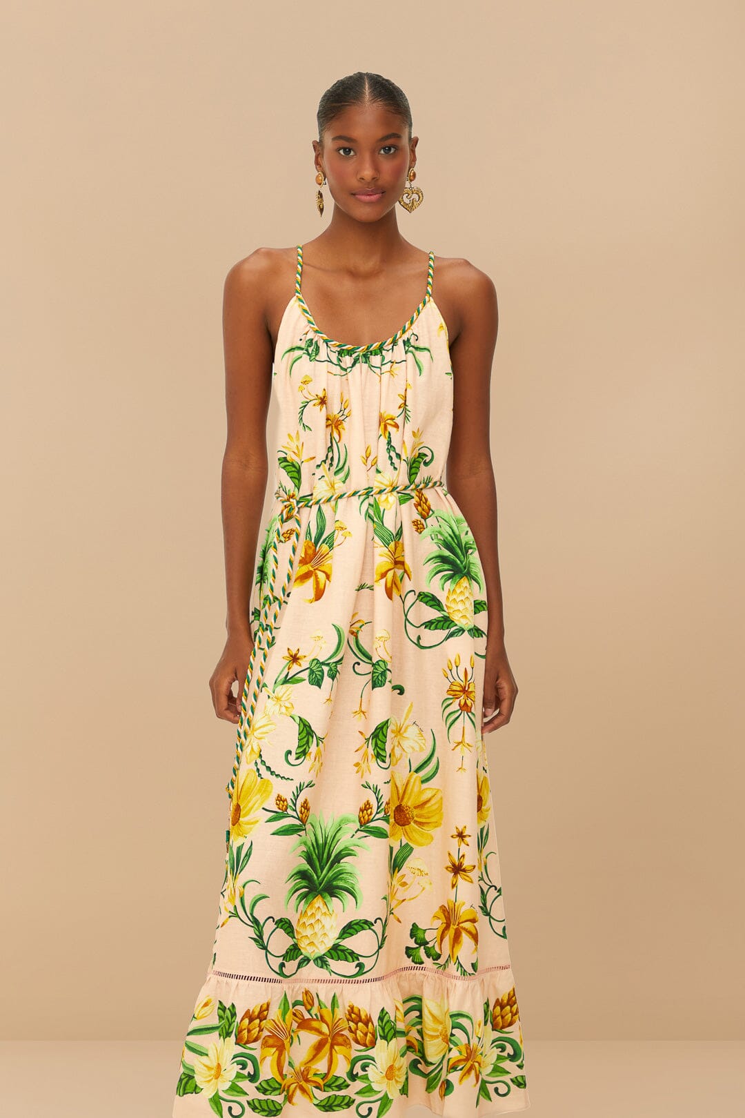 Belleza botánica rosa LENZING™ ECOVERO™ Euroflax™ Maxi Vestido
