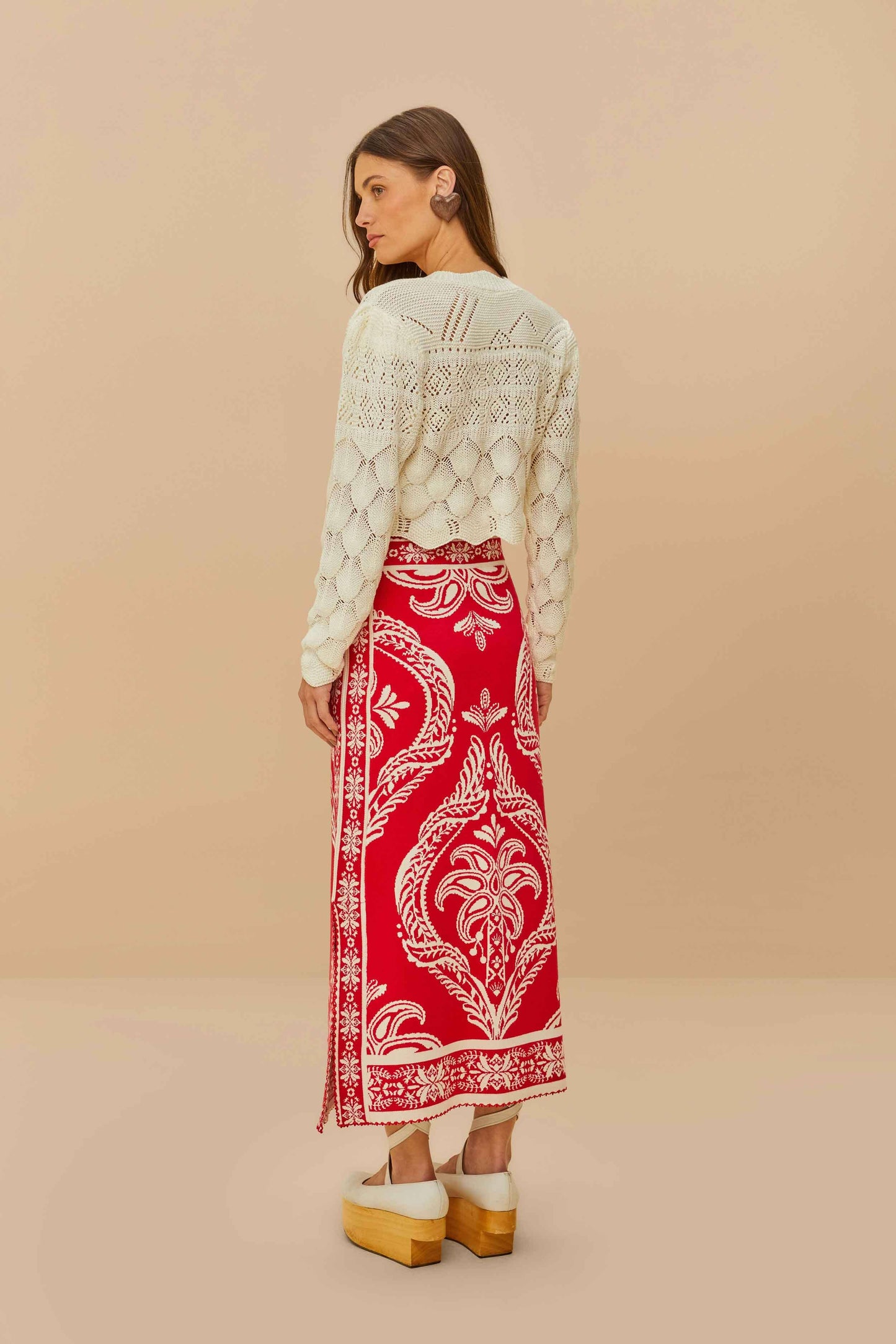 Falda de punto de jacquard tropical rojo