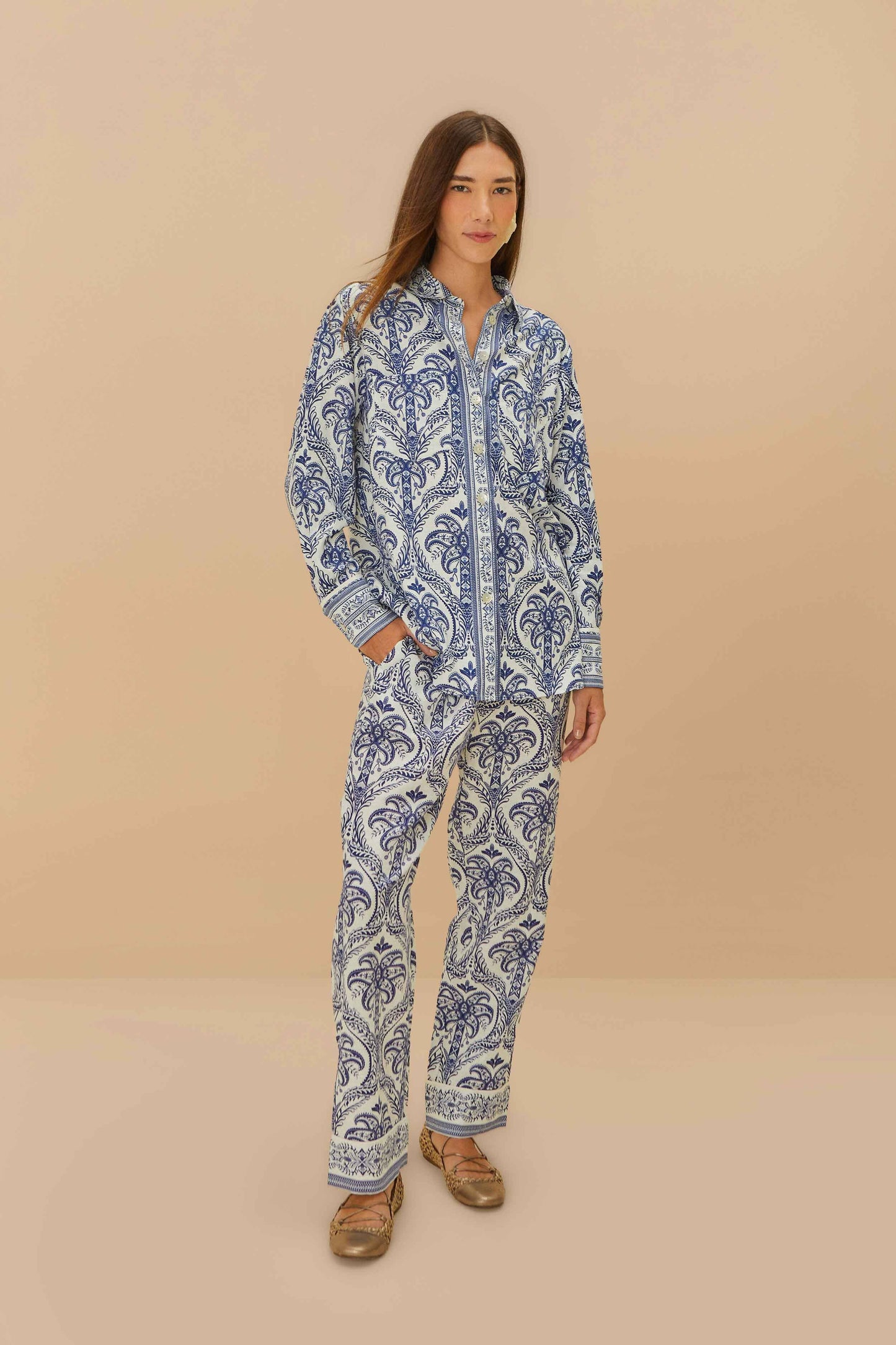 Off-White Tropical Cameo LENZING™ ECOVERO™ Euroflax™ Pantalones de pijama