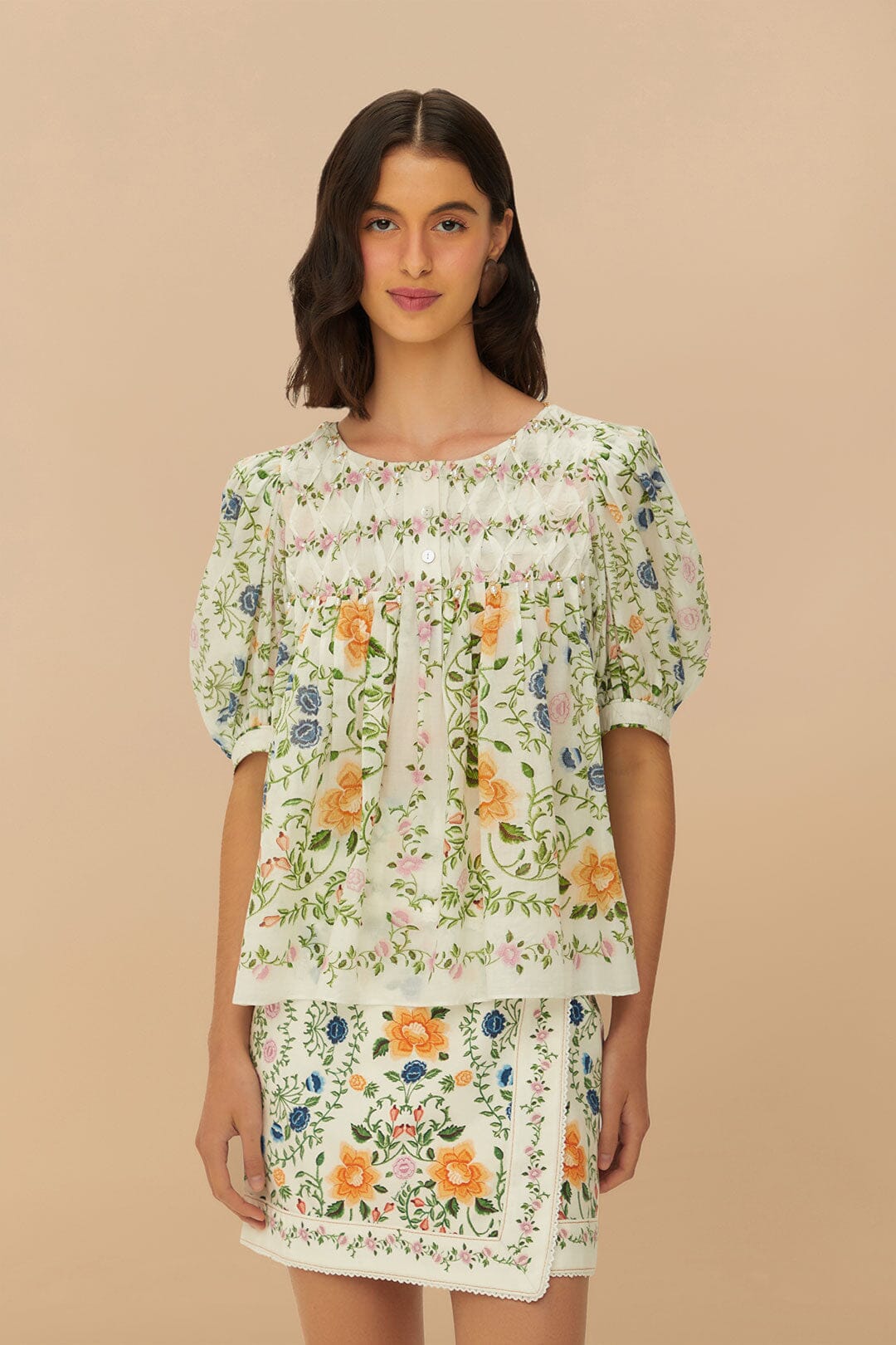 Minifalda Folk Floral Off-White