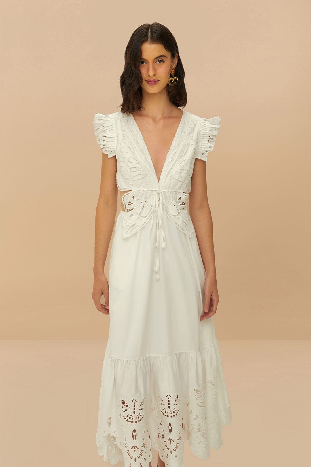 Vestido Midi Off-White Butterfly Richelieu