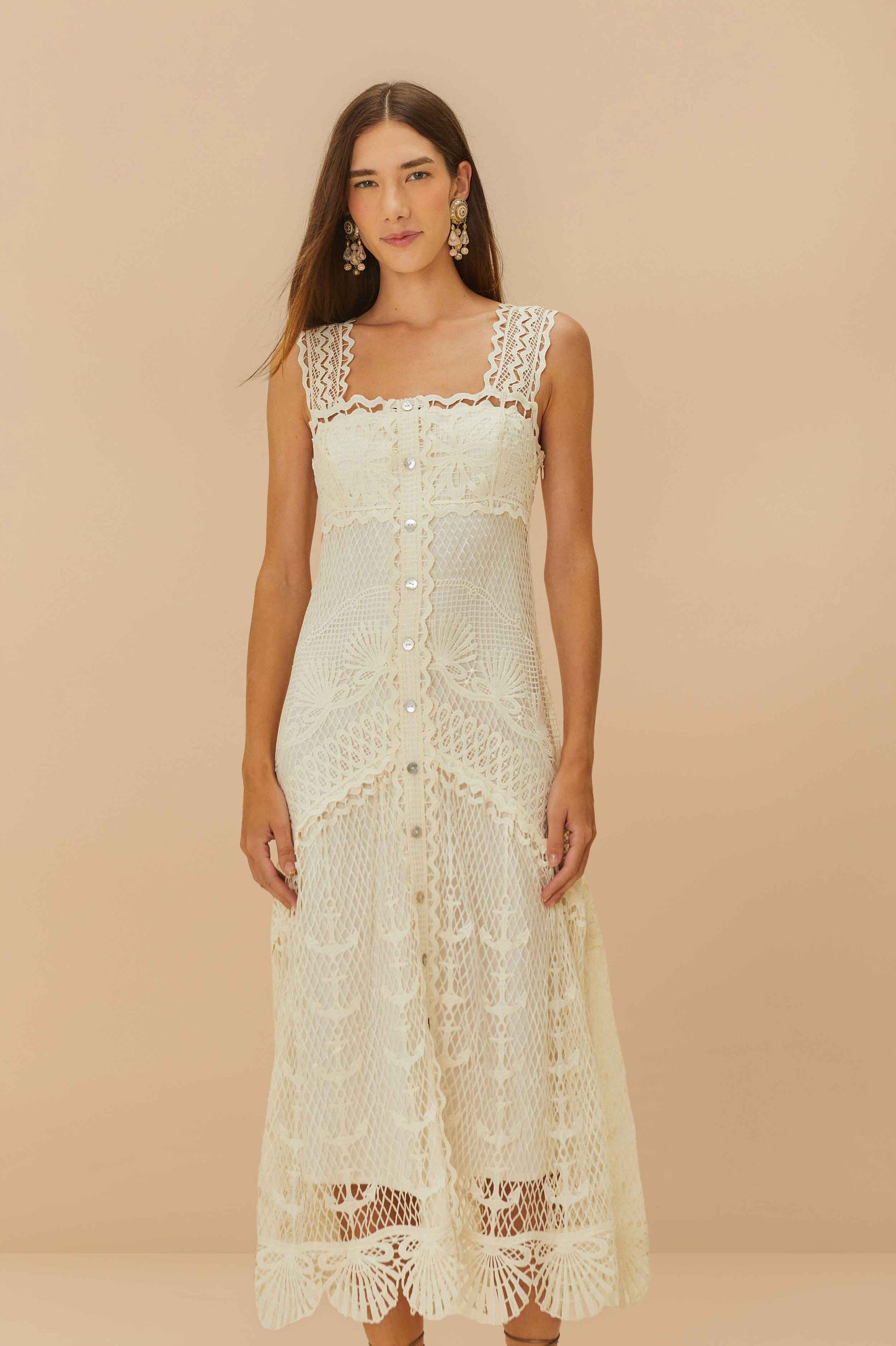 Maxi Vestido Off-White Nautical Guipure