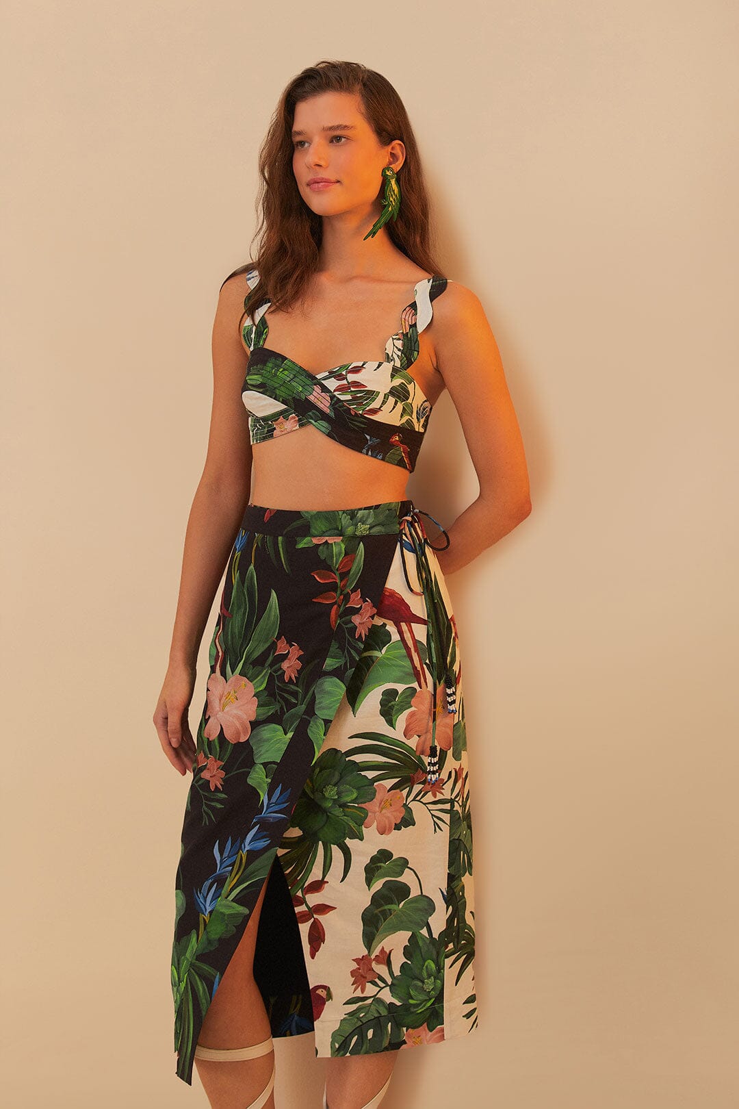 Mixed Midnight Macaw Fiesta LENZING™ ECOVERO™ Euroflax™ Falda Midi