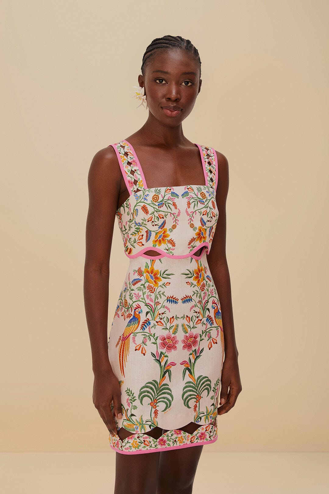 Minivestido rosa de lino premium Euroflax™ de bosque delicado