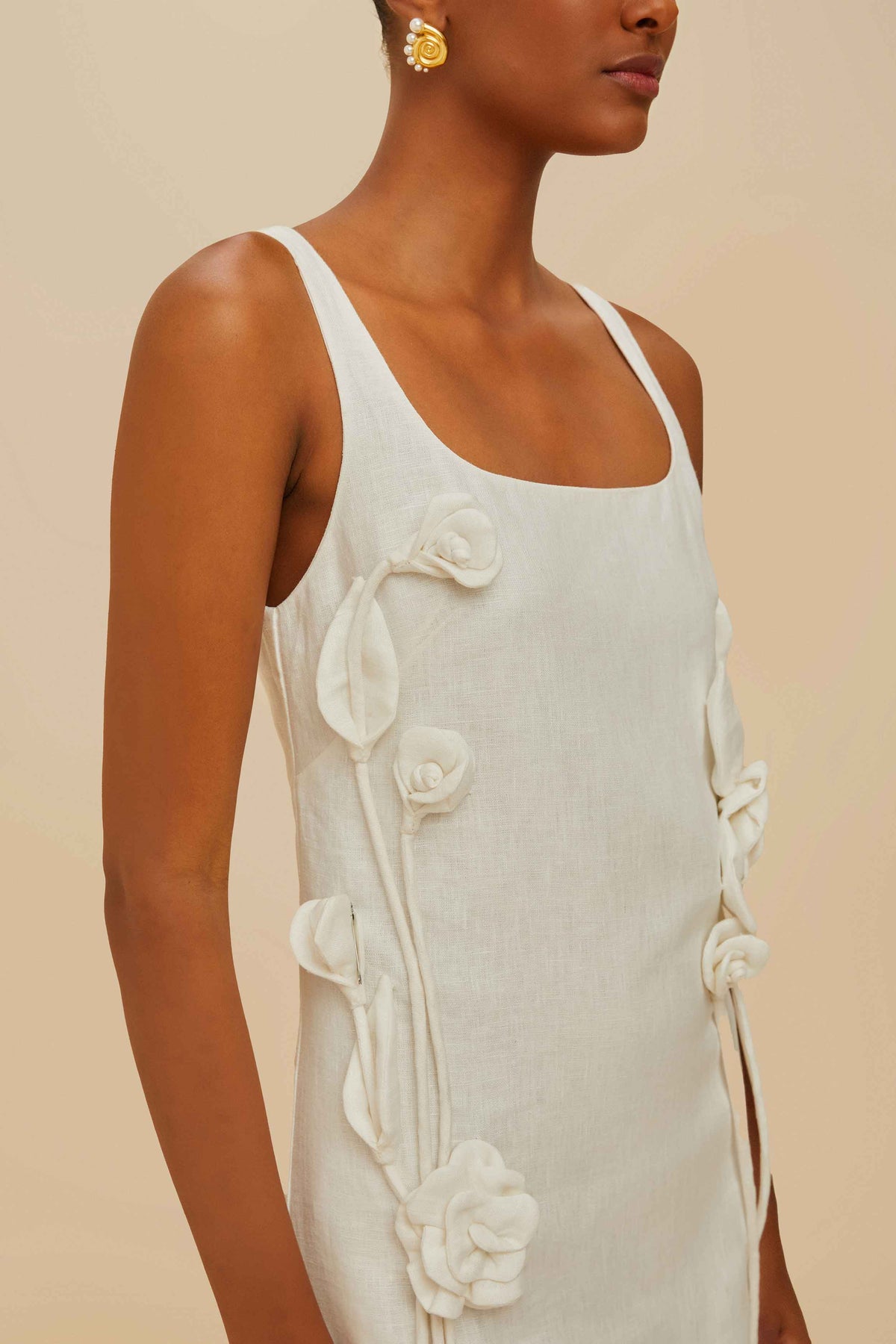 Mini Vestido de Lino Premium Euroflax™ Blanco Hueso Sin Mangas