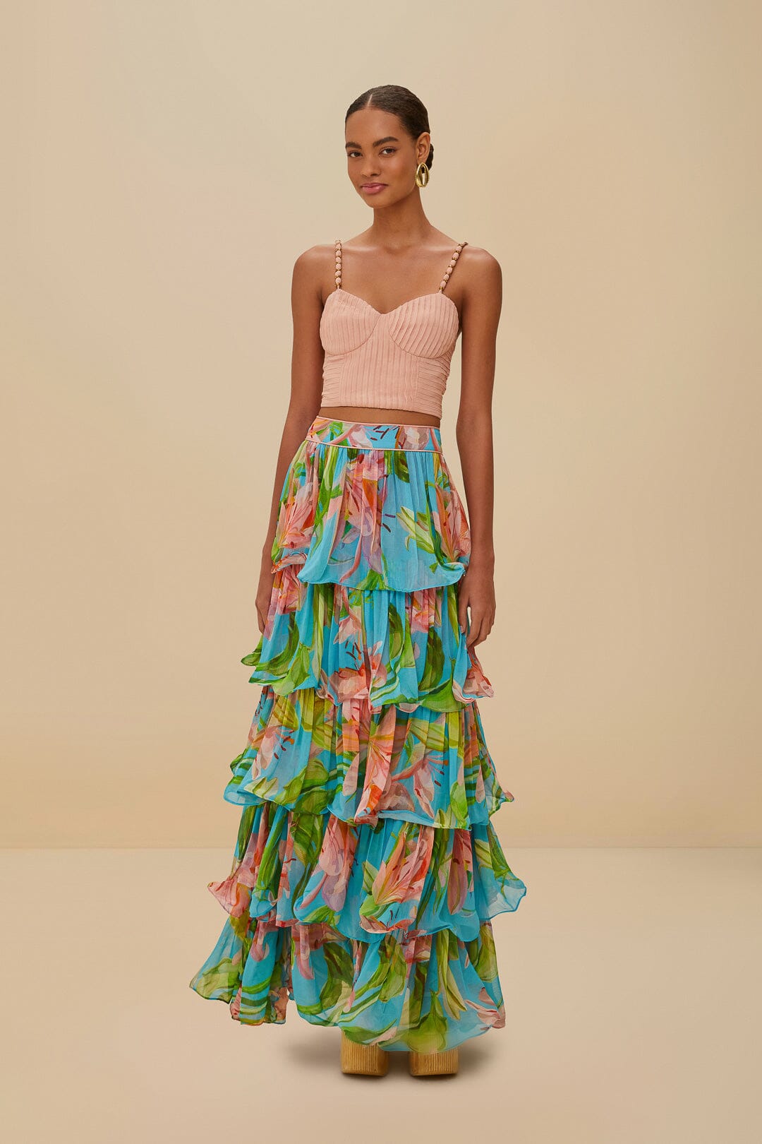 Blue lily bloom maxi skirt