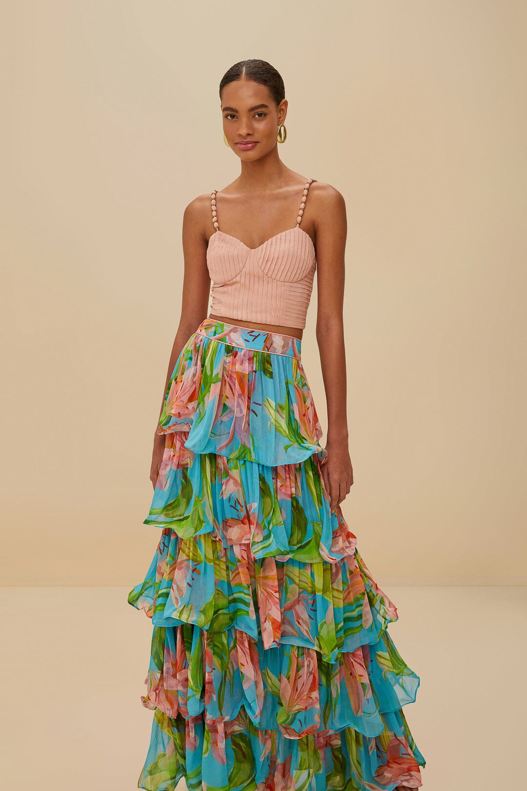 Blue lily bloom maxi skirt
