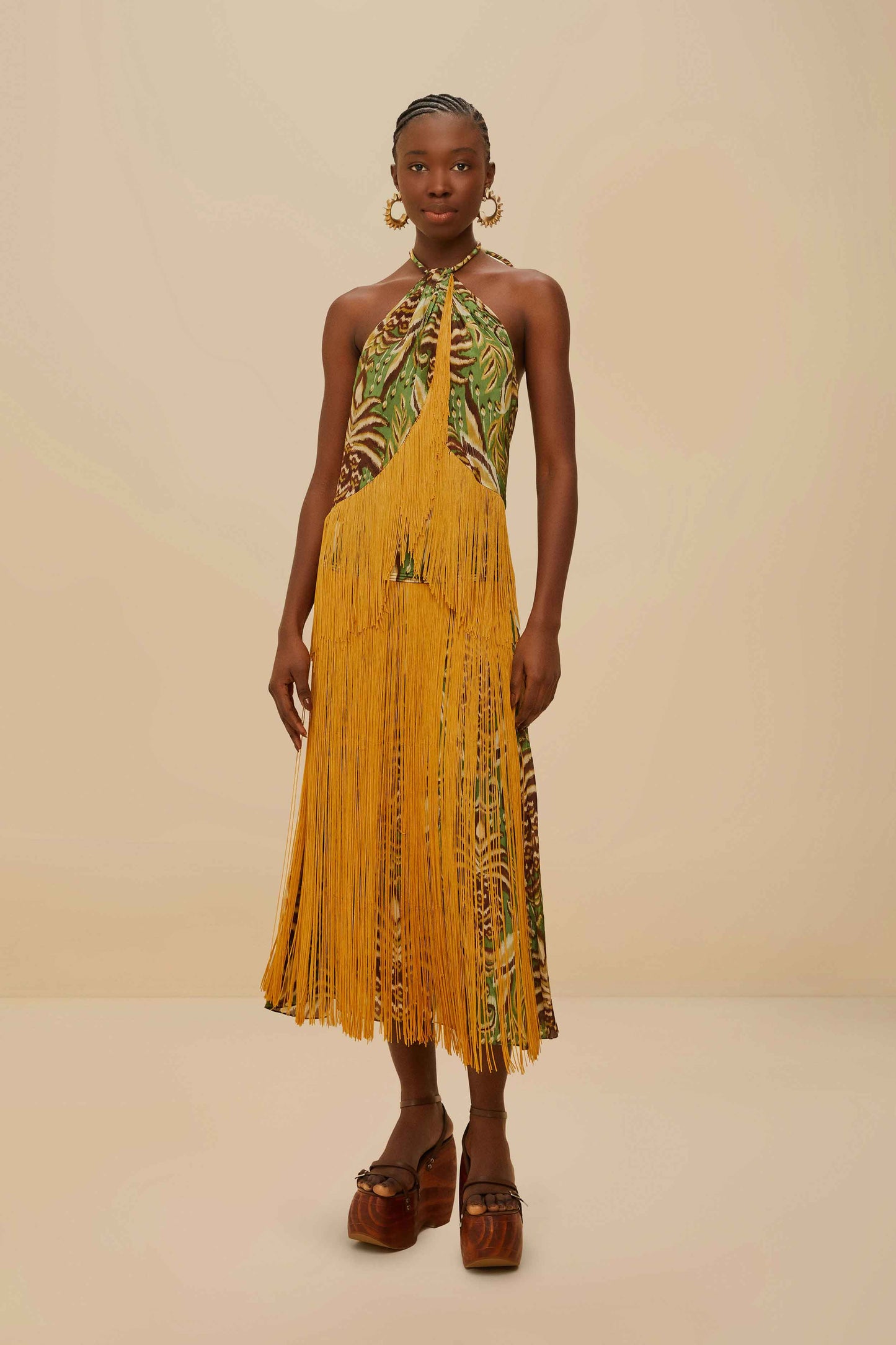 pineapple tapestry green overlapped fringe top