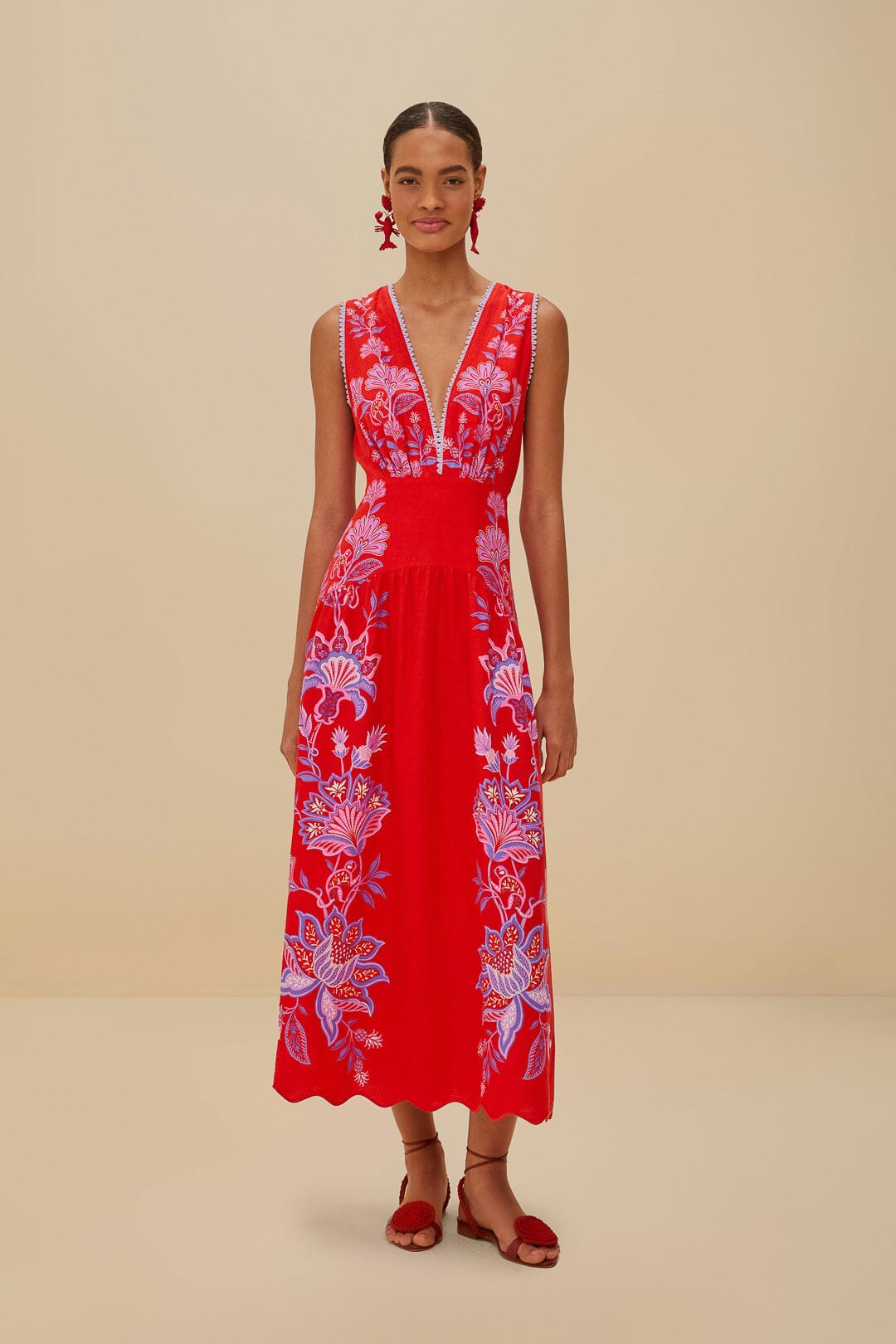 Red Porcelain Garden Euroflax™ Premium Linen Midi Dress – FARM Rio ...
