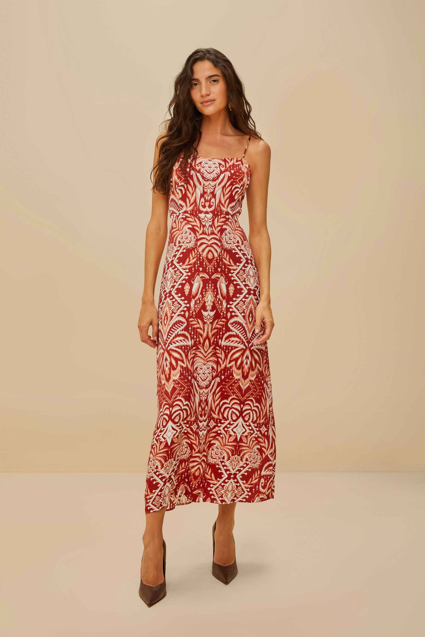 vestido lencero rojo tapiz tropical