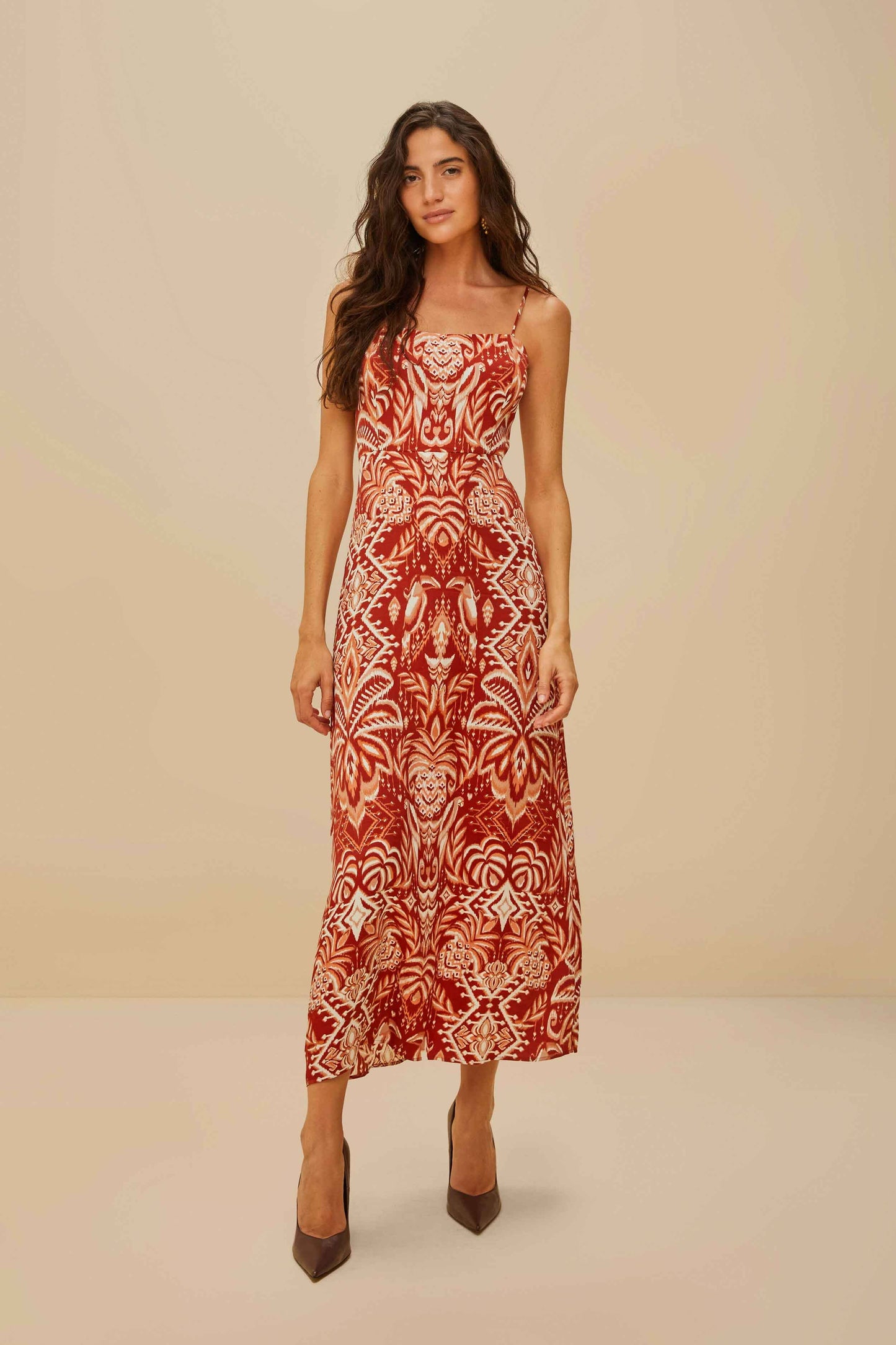 vestido lencero rojo tapiz tropical
