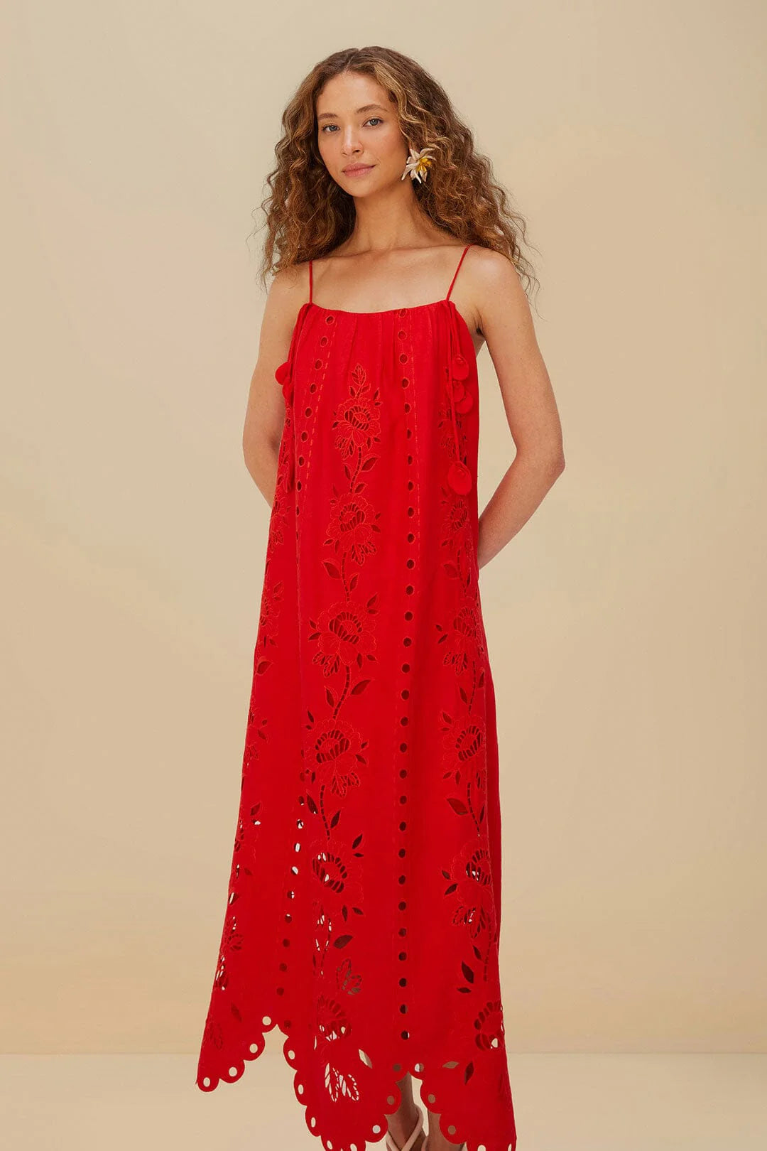 Maxi vestido de flores rojo richelieu lenzing™ ecovero™ euroflax™