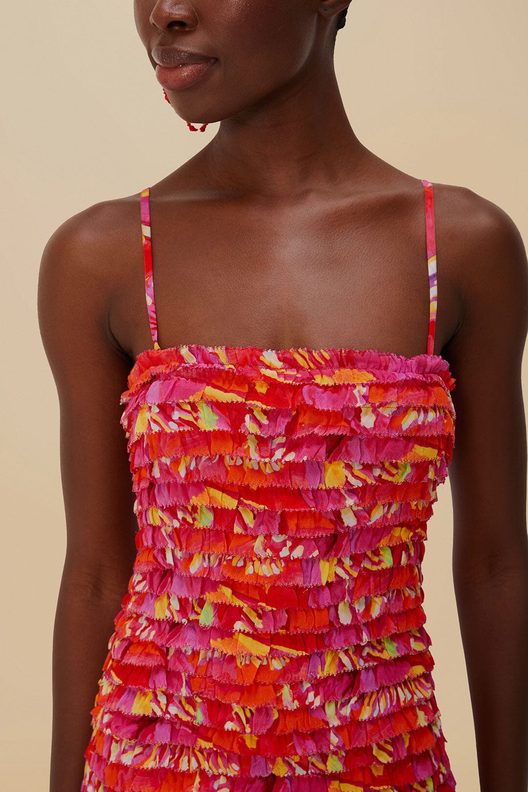 Vestido midi sin tirantes estampado Orange Flying Birds