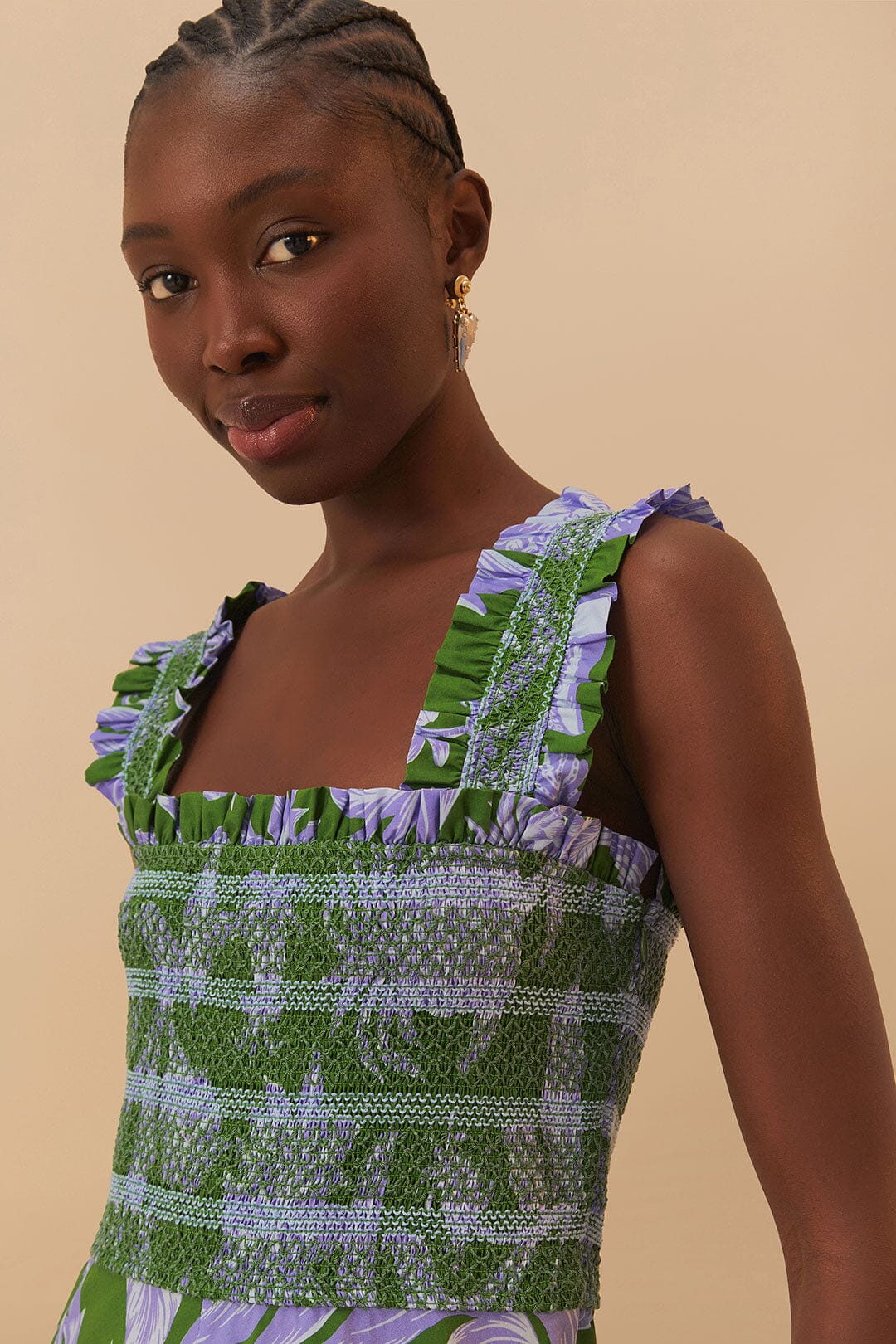 Vestido midi sin mangas Swing Tropical Verde