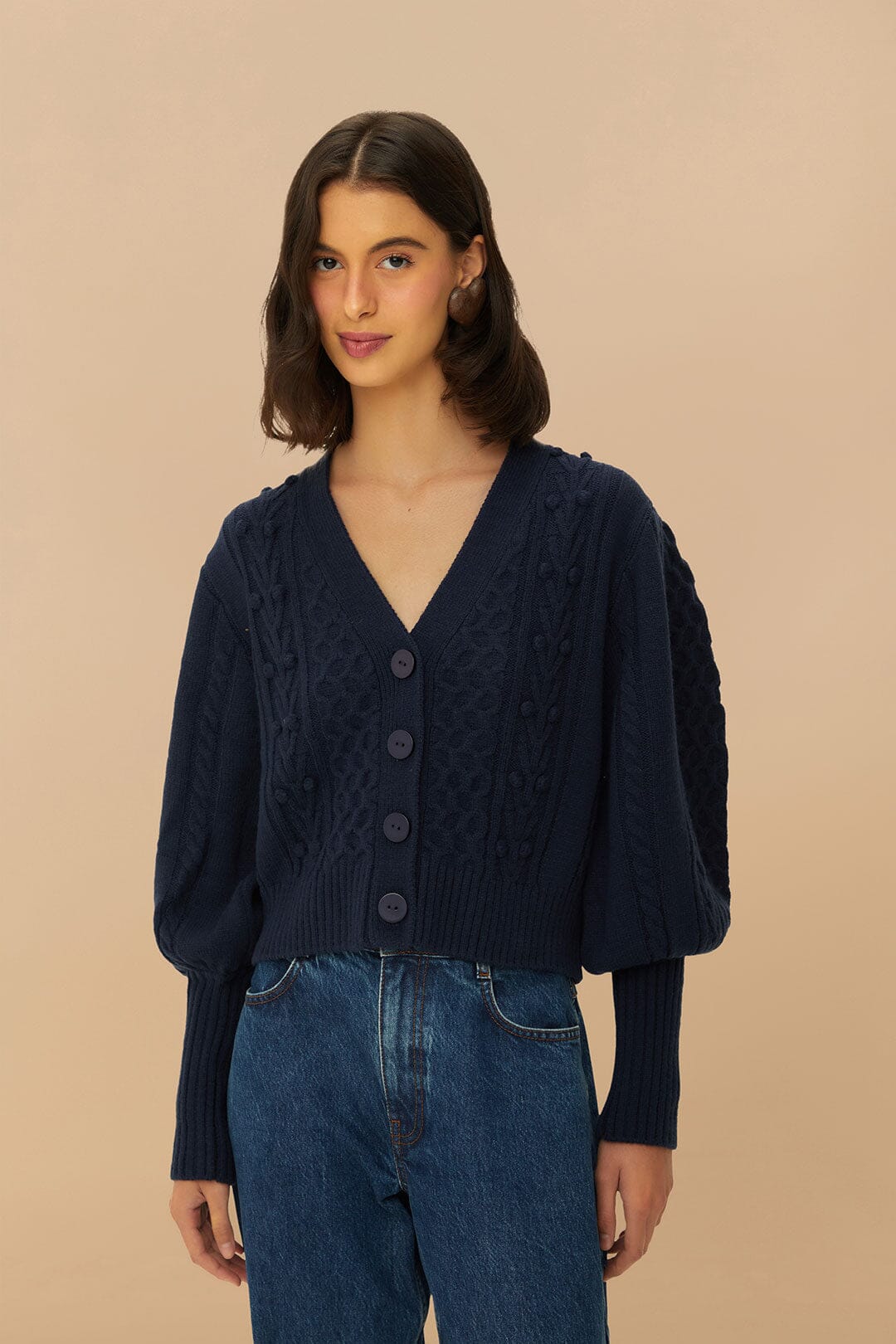 Chaqueta de punto de puntos mixtos azul marino