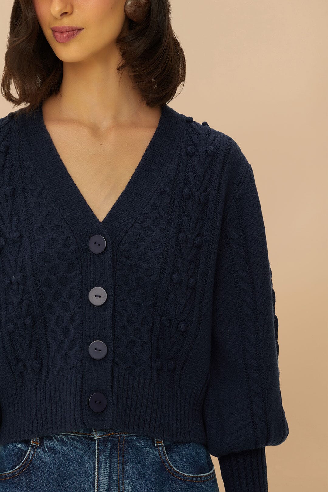 Chaqueta de punto de puntos mixtos azul marino